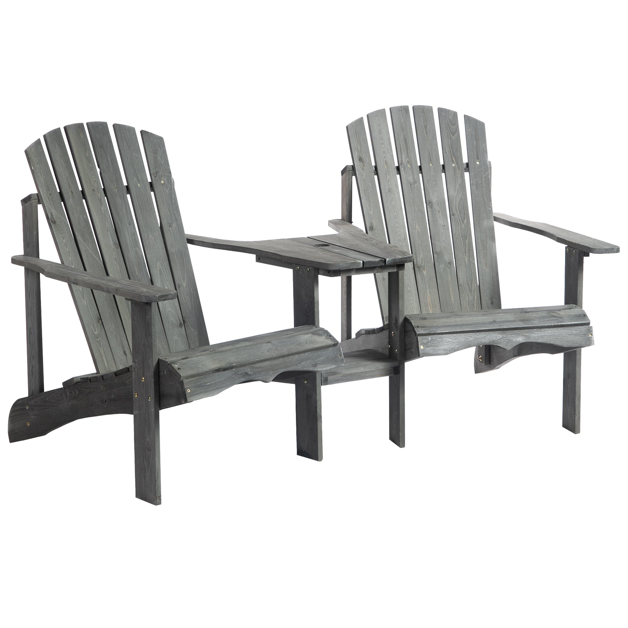 Outsunny Adirondack Gartenstuhl 2er-Set mit Tisch Schirmloch Massivholz