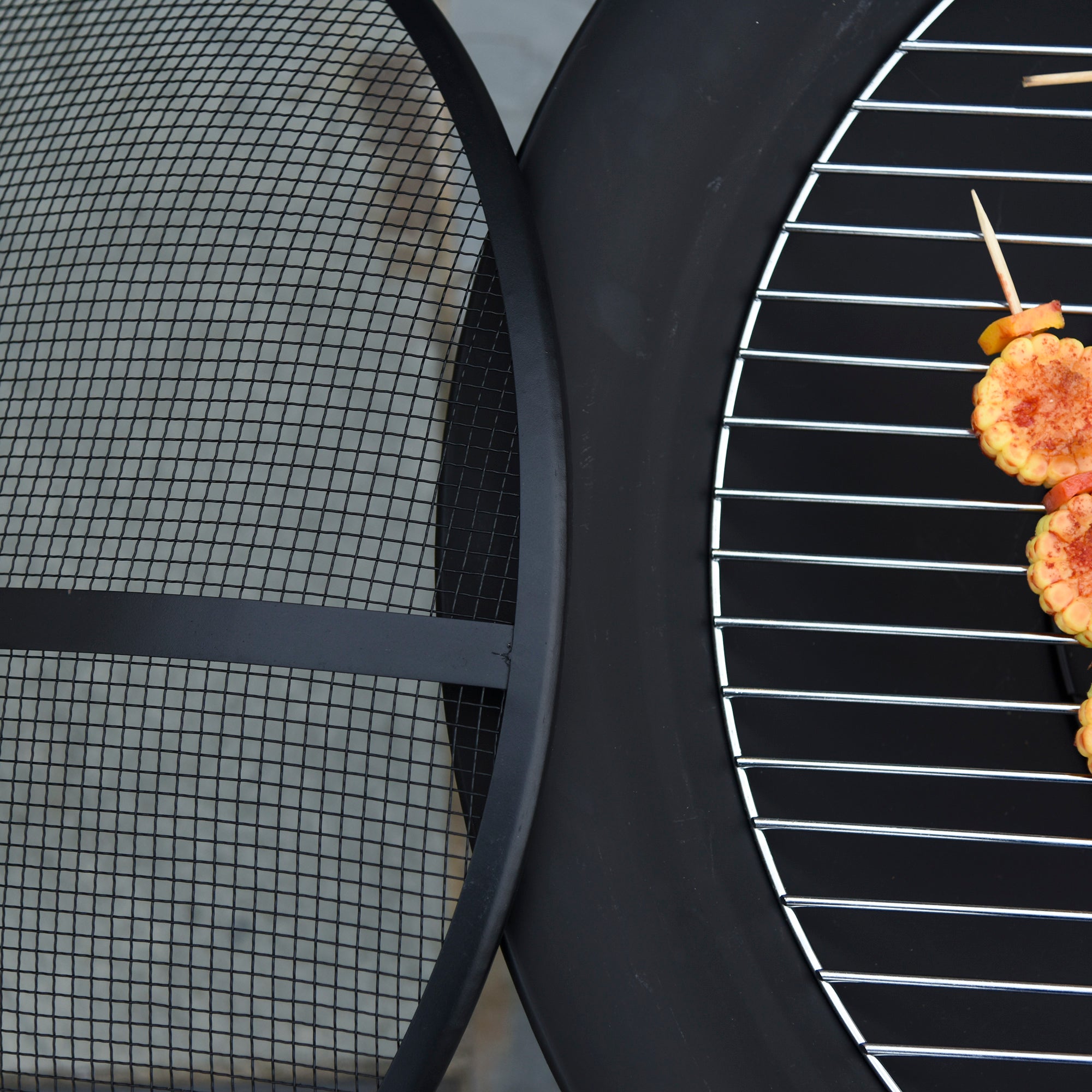 Outsunny Feuerstelle Feuerschale mit Schutz & Schürhaken Outdoor Garten Terrase Ø75 x 55H cm Schwarz