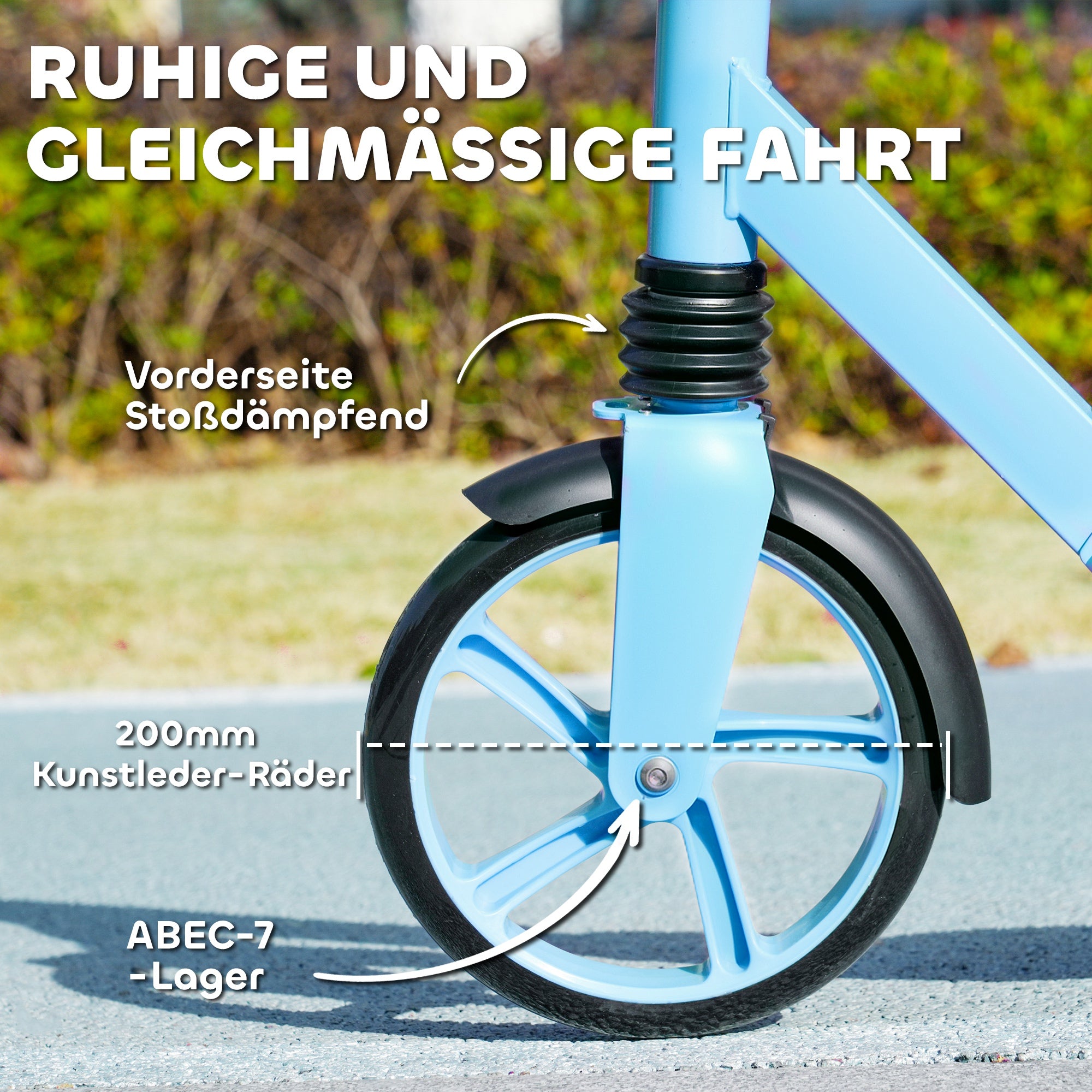 AIYAPLAY Tretroller, höhenverstellbar, Hinterradbremse, faltbar, 100 kg belastbar, Blau