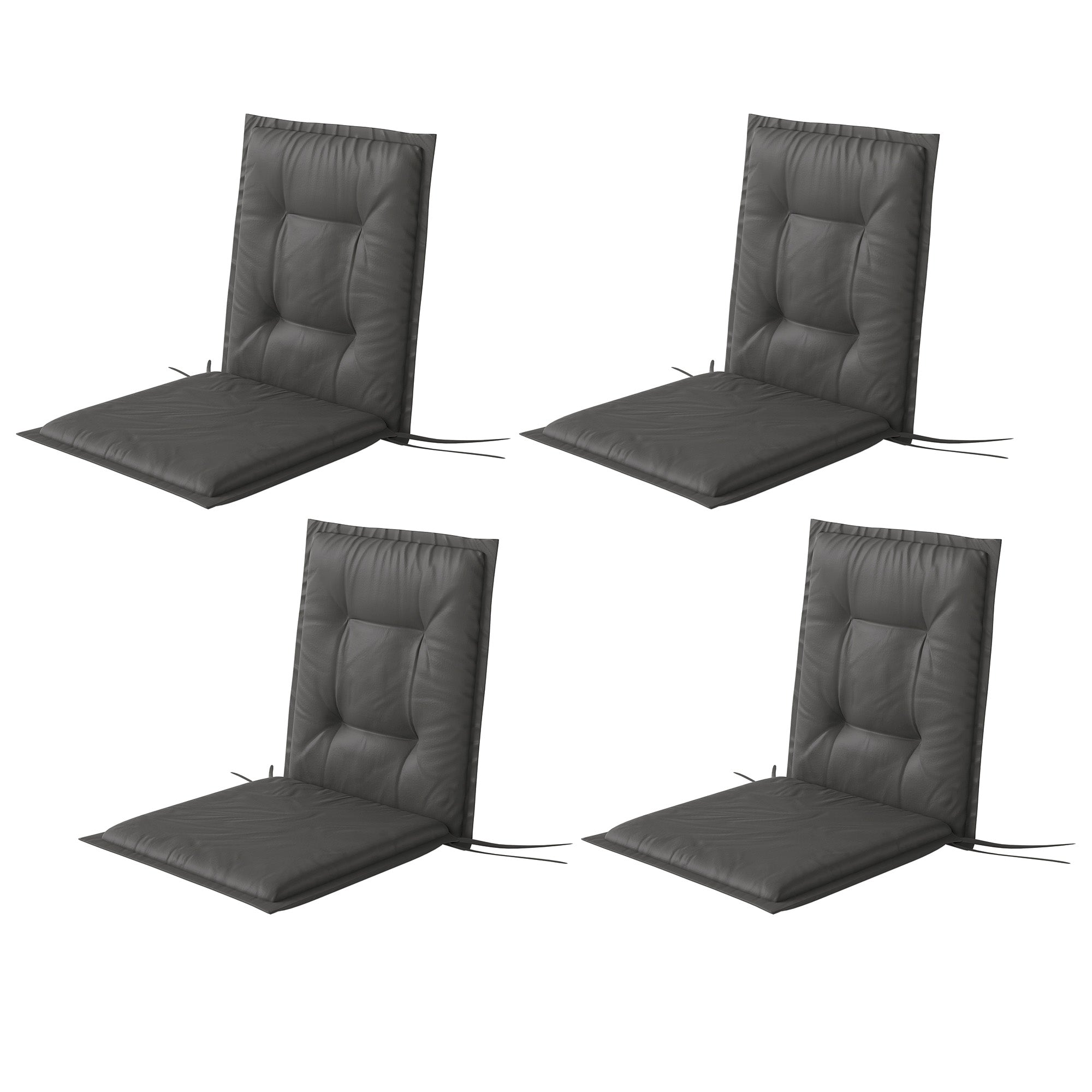 Outsunny 4er Set Sitzkissen 108 x 50 x 5 cm Stuhlkissen mit Bändern, Outdoor Indoor Sitzauflage Dunkelgrau