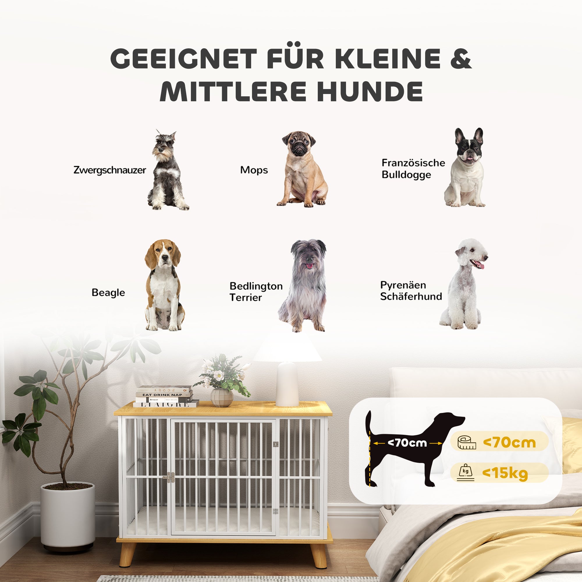 PawHut Hundebox mit Verriegelungstür, abnehmbares Kissen, gute Belüftung, Stahl, 86x60x70 cm, Weiß+Grau