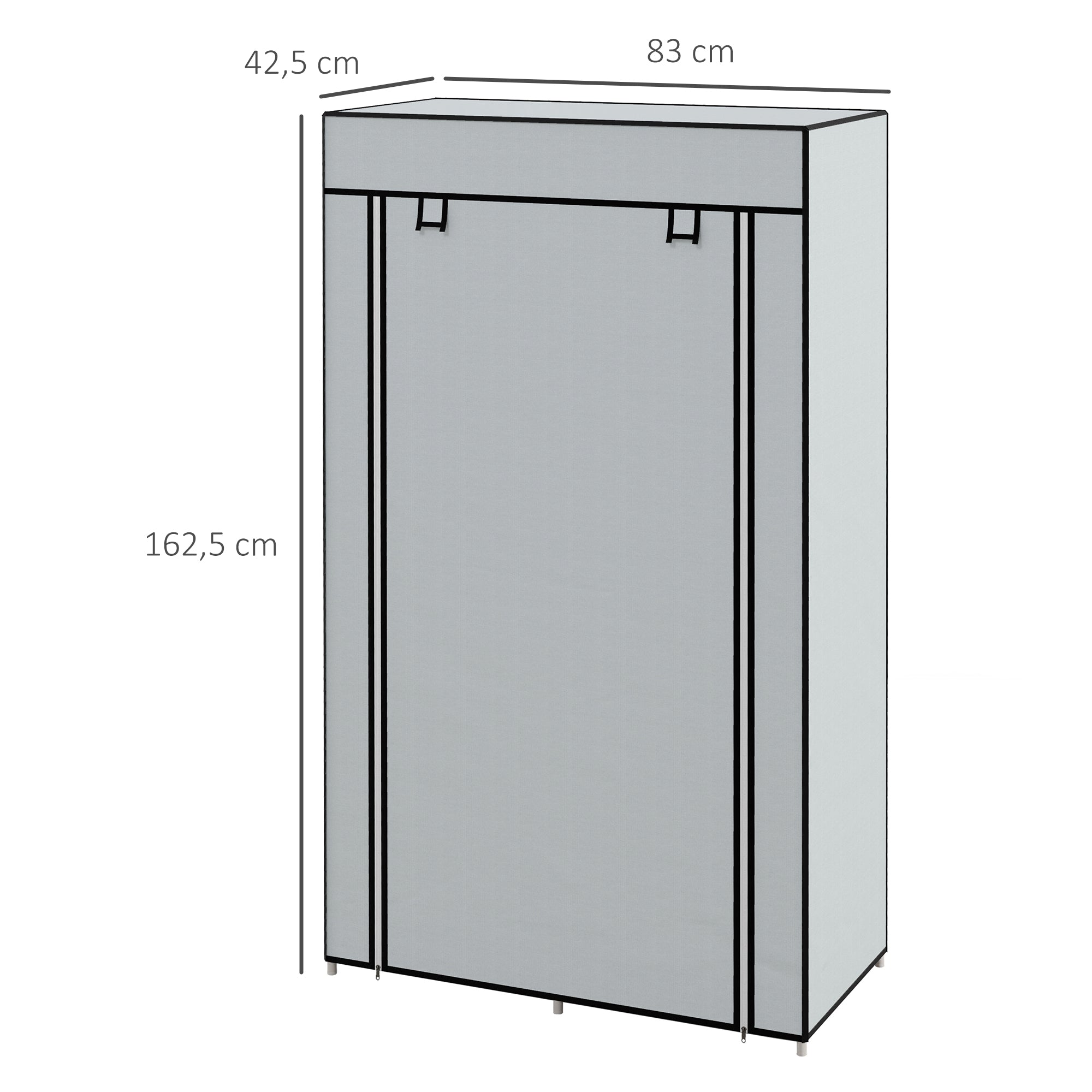 HOMCOM Kleiderschrank Stoffschrank 1 Kleiderstange, 2 Schubladen, 83 x 42.5 x 162,5 cm, Grau