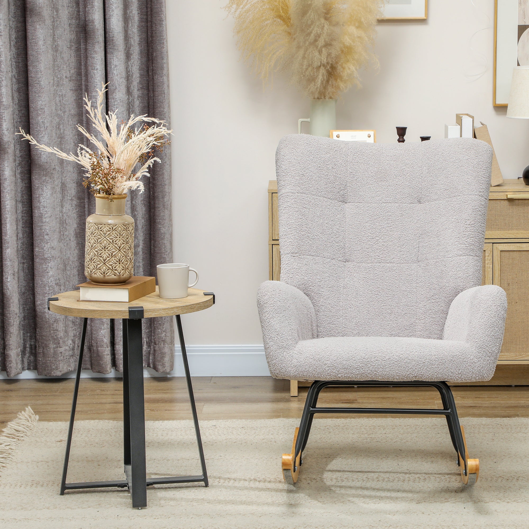 HOMCOM Schaukelstuhl, kuscheliger Bezug, dicke Polsterung, rutschfest, Hellgrau