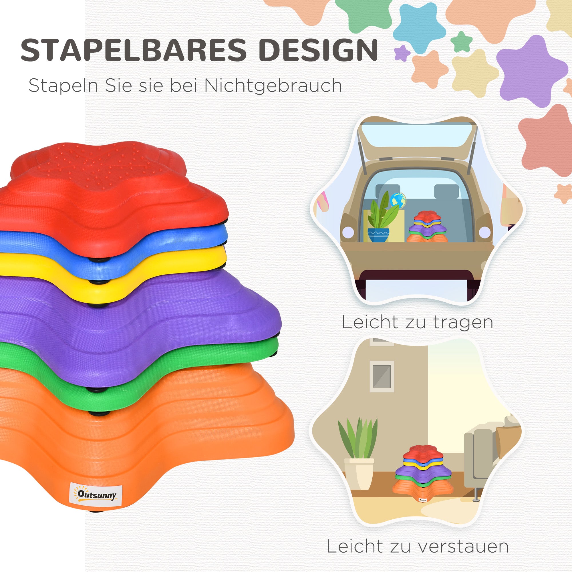 Outsunny Trittsteine für Kinder, stapelbar, rutschfest, 3 Größen, bis 80 kg, In-/Outdoor