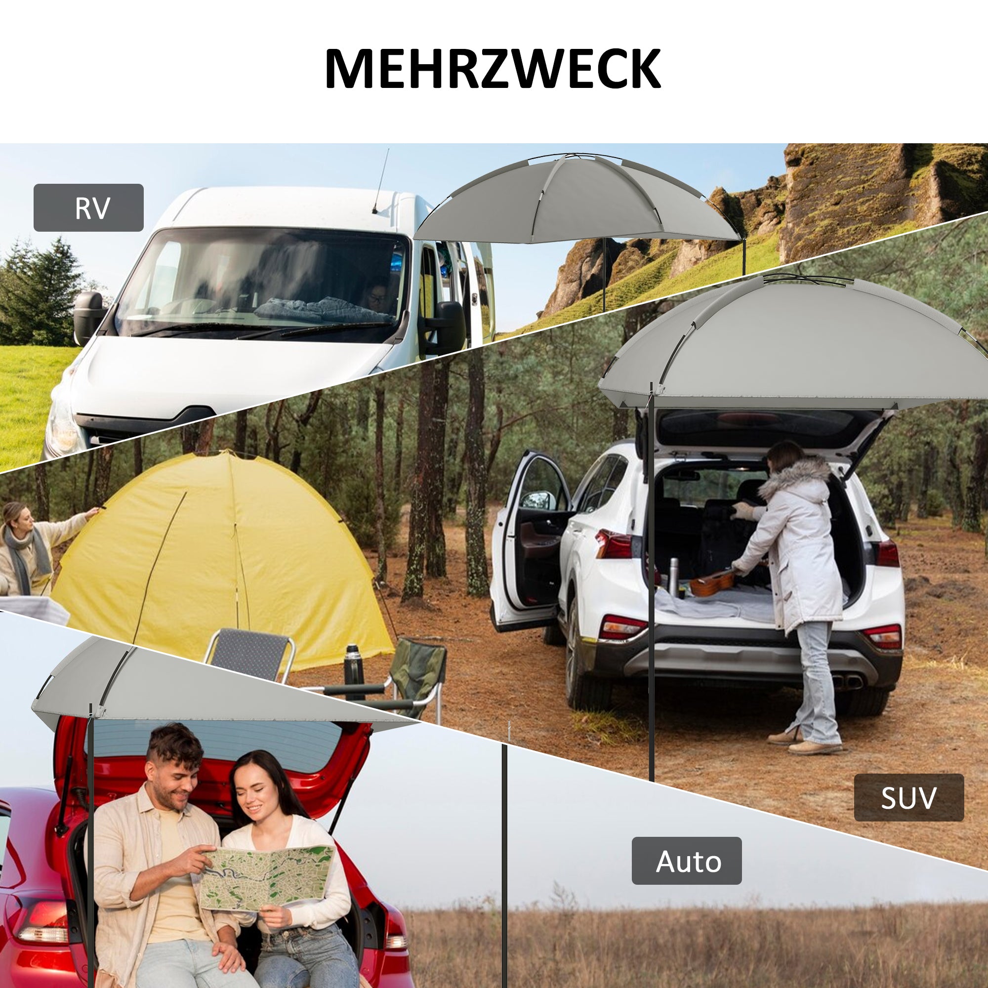 Outsunny Automarkise Markise Heckzelt, Sonnensegel, inklusive. Transporttasche, 290 x 278 x 260 cm, Hellgrau
