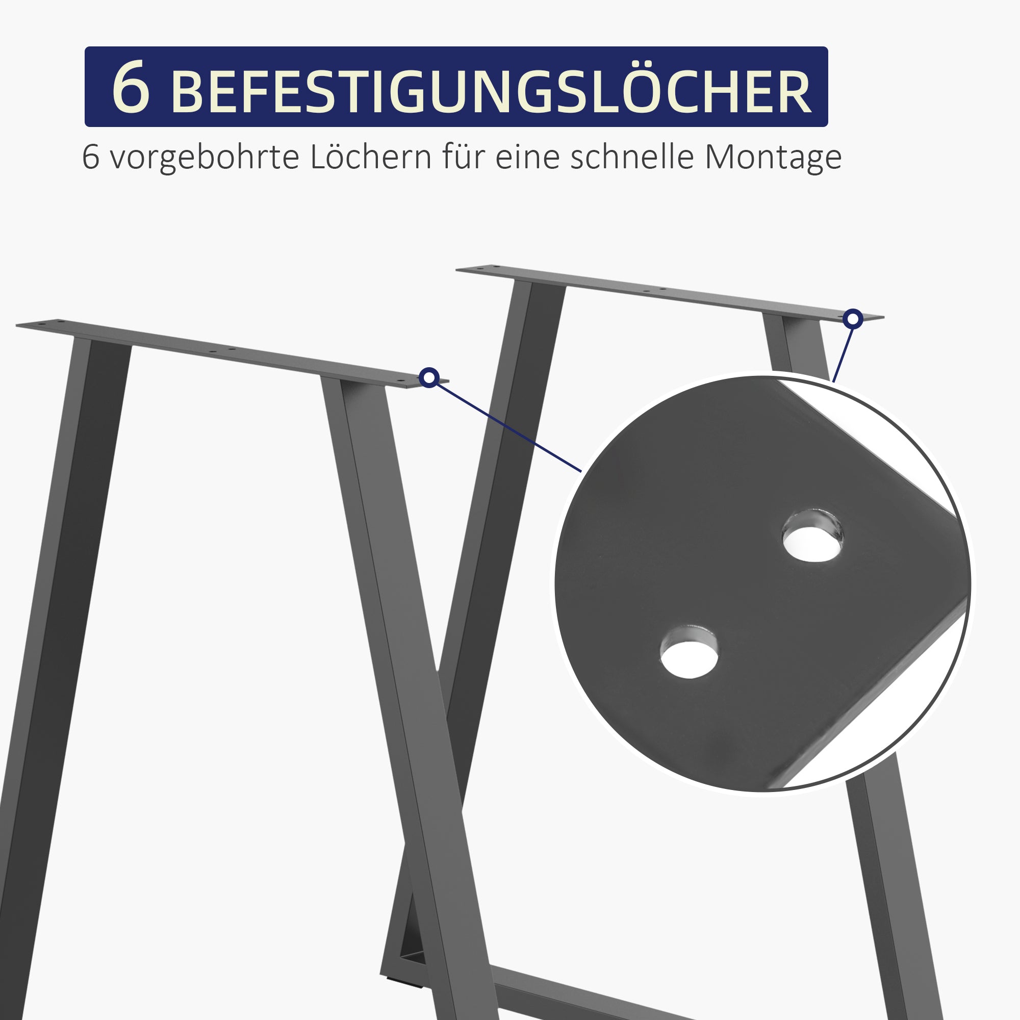 HOMCOM Trapezförmige Tischbeine im 2er-Set, Metall, vorgebohrt, mit Schrauben, Schwarz