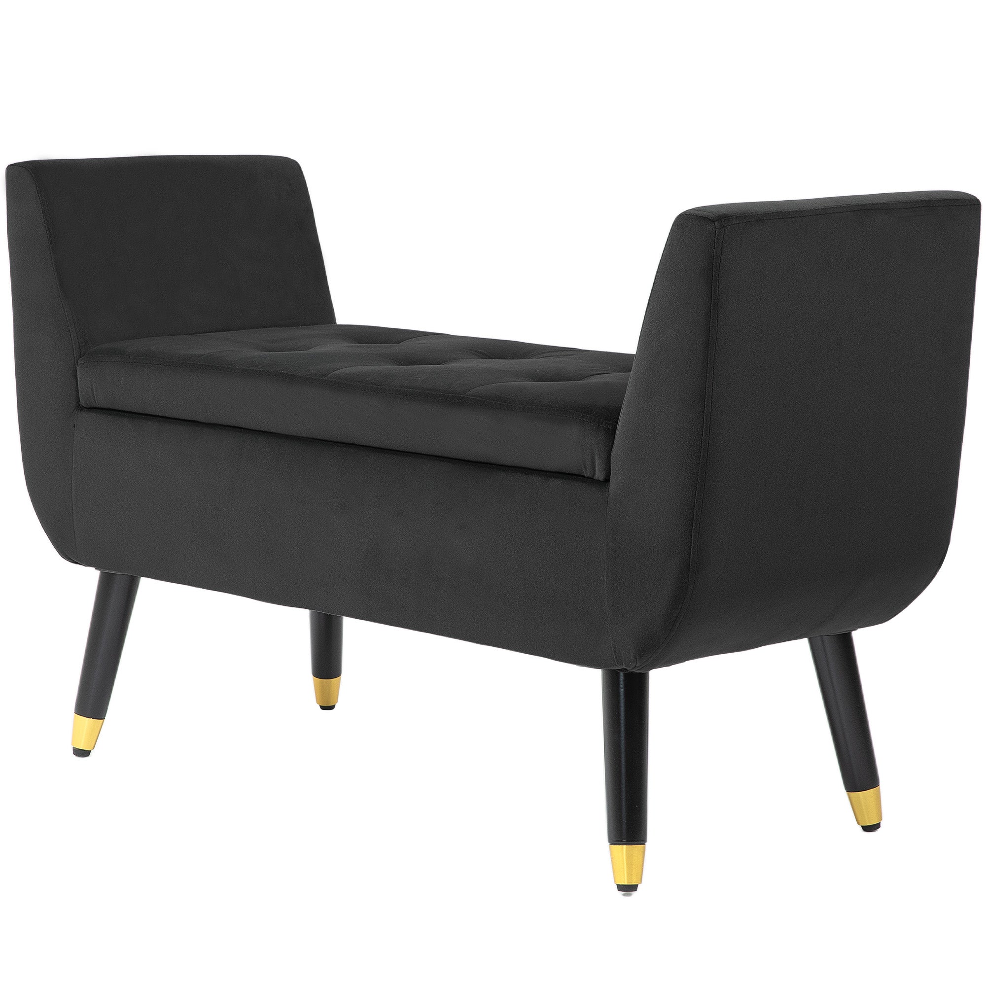 HOMCOM Sitzbank mit Stauraum und Armlehnen, Truhenbank, samtartiges Polyester, Kautschukholz, Dunkelgrau, 107 x 42 x 65 cm