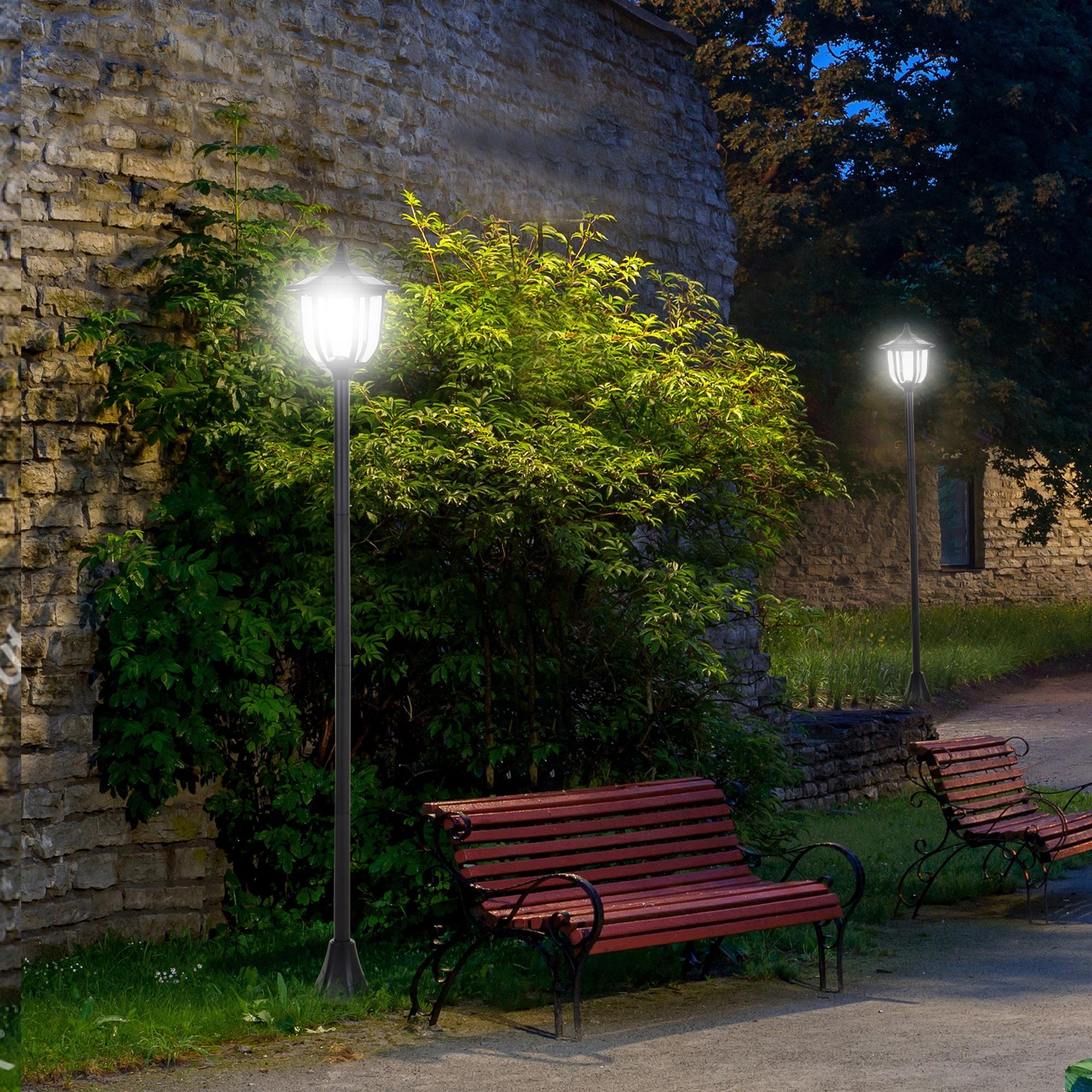 Outsunny Solar LED Gartenlaterne, Laterne aus Kunststoff, Außenleuchte für Innen und Außen 177 cm hoch, Gartenleuchte, 30/60 Lumen, für Garten Balkon Deko Schwarz