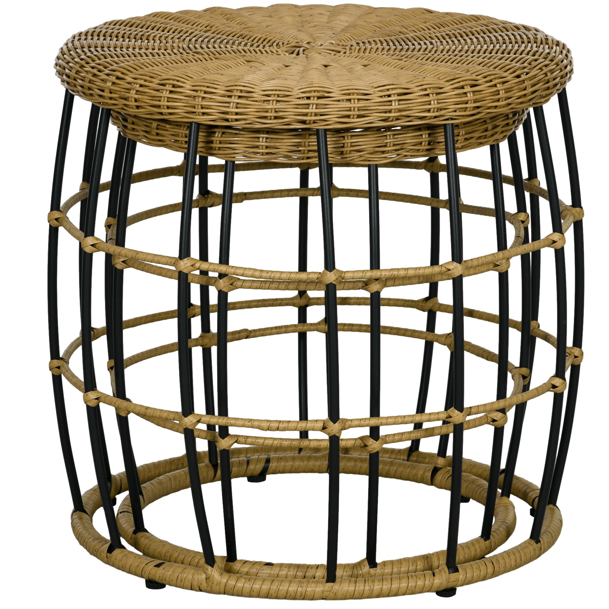 Outsunny 2er-Set Gartentische Balkontische, Boho-Stil, wetterbeständig, Schwarz + Khaki