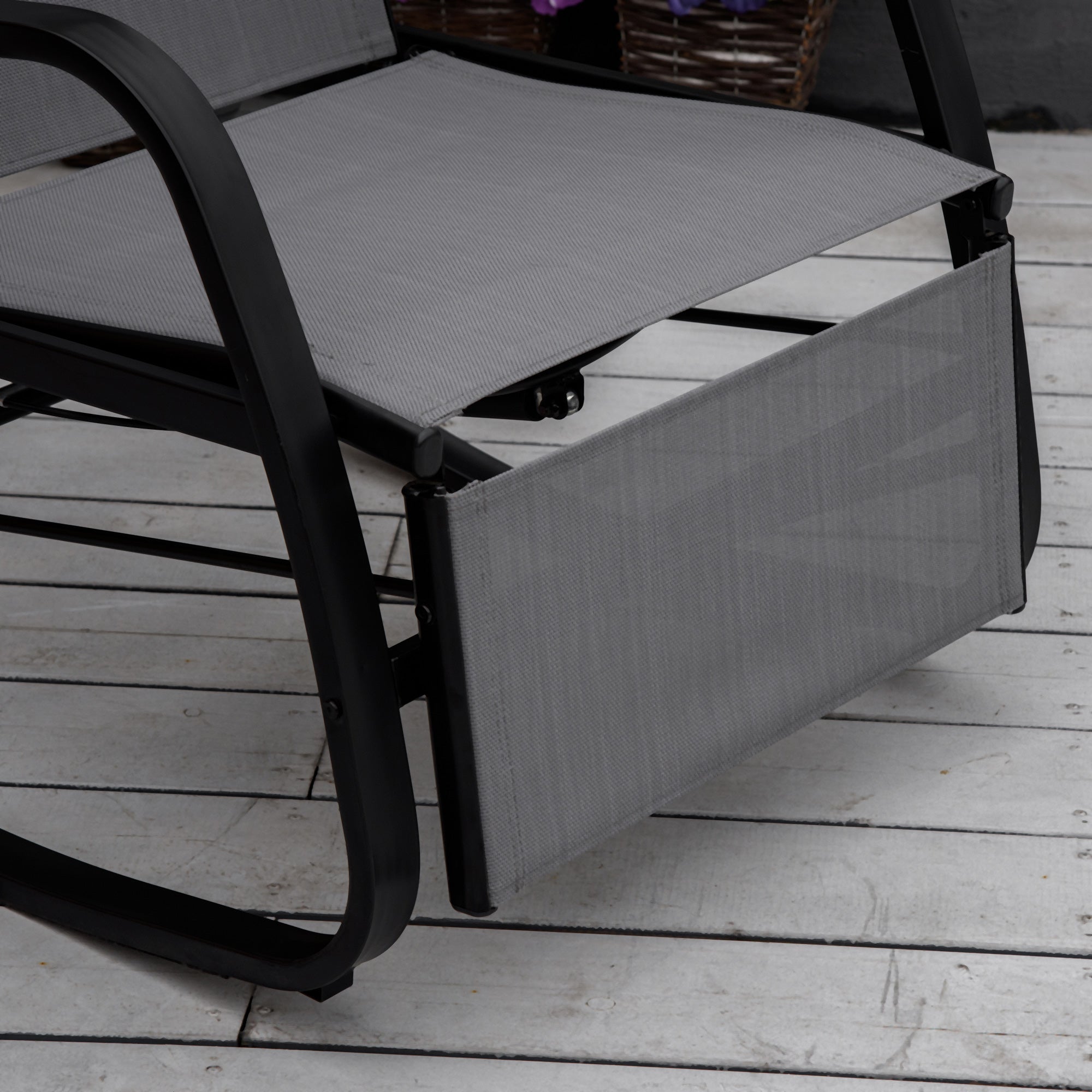 Outsunny Schaukelstuhl Schaukelliege mit Rückenlehne Fußstütze verstellbar Gartenliege Schwungliege bis 160 kg belastbar Texteline Grau 90 x 64 x 96,5 cm