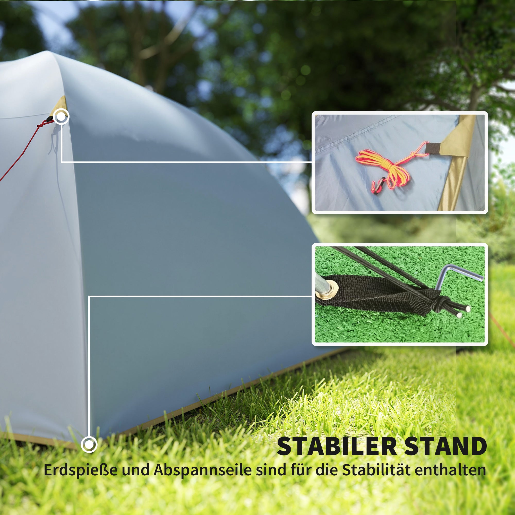Outsunny Campingzelt für 4 Personen, wasserdicht Tunnelzelt mit 2 Türen Haken Packtasche 3,45 x 2,4 x 1,3 m Hellblau