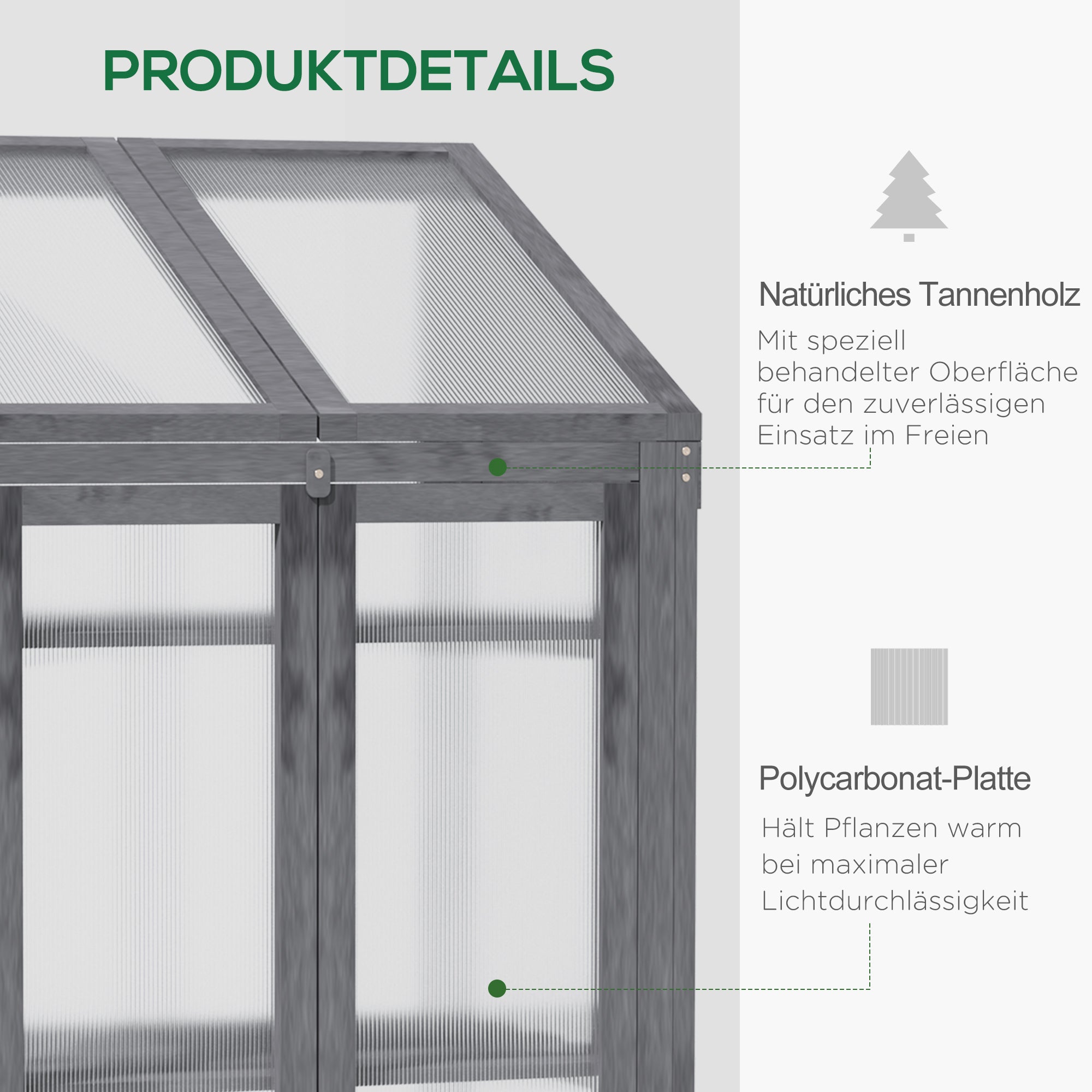 Outsunny Mini-Gewächshaus, kleines Treibhaus mit Holzrahmen, Fenster und Doppeltür, 3 Regale, 70L x 50B x 120H cm, Grau