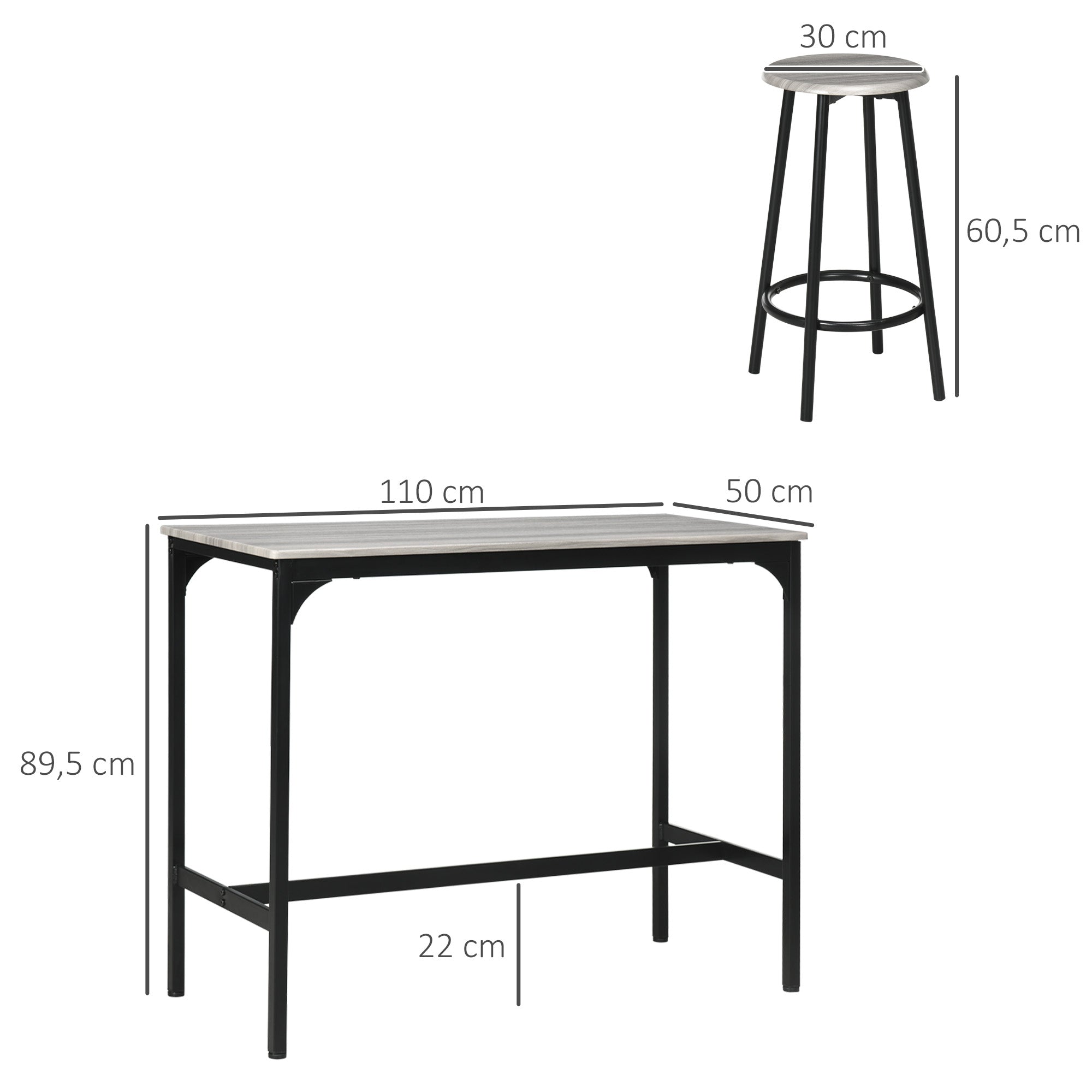 HOMCOM Bargarnitur, 5-teilig, Tisch & 4 Hocker, Industrie-Design, kompakt, rustikal