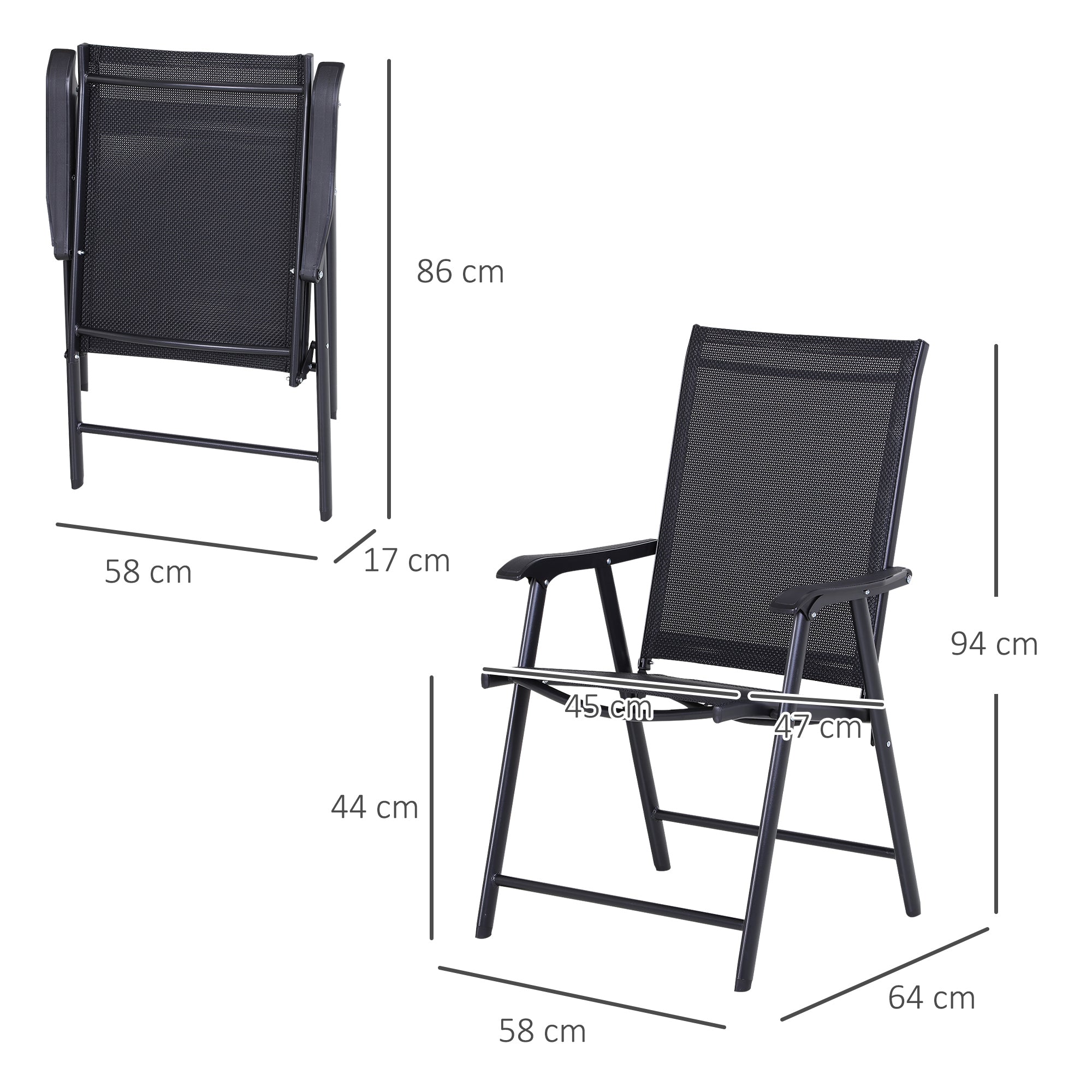 Outsunny Klappstuhl mit Armlehne 2er Set Campingstuhl Angelstuhl Metall Schwarz 58 x 64 x 94 cm