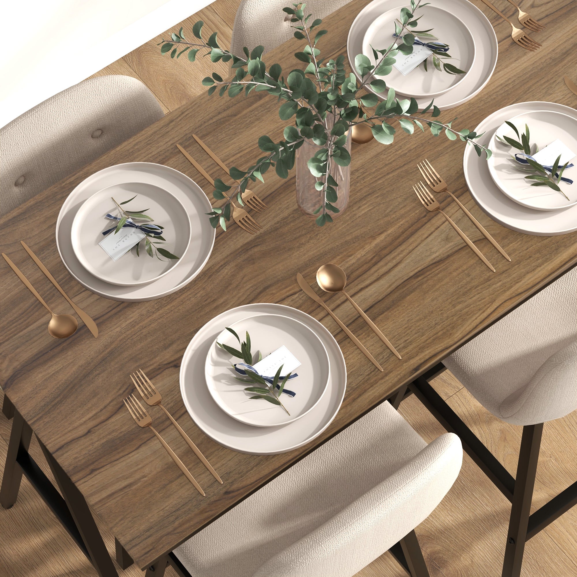 HOMCOM Bargarnitur 5-teilig, Tisch und 4 Stühle, Knopfheftung, dicke Polsterung, Leinenoptik, Beige