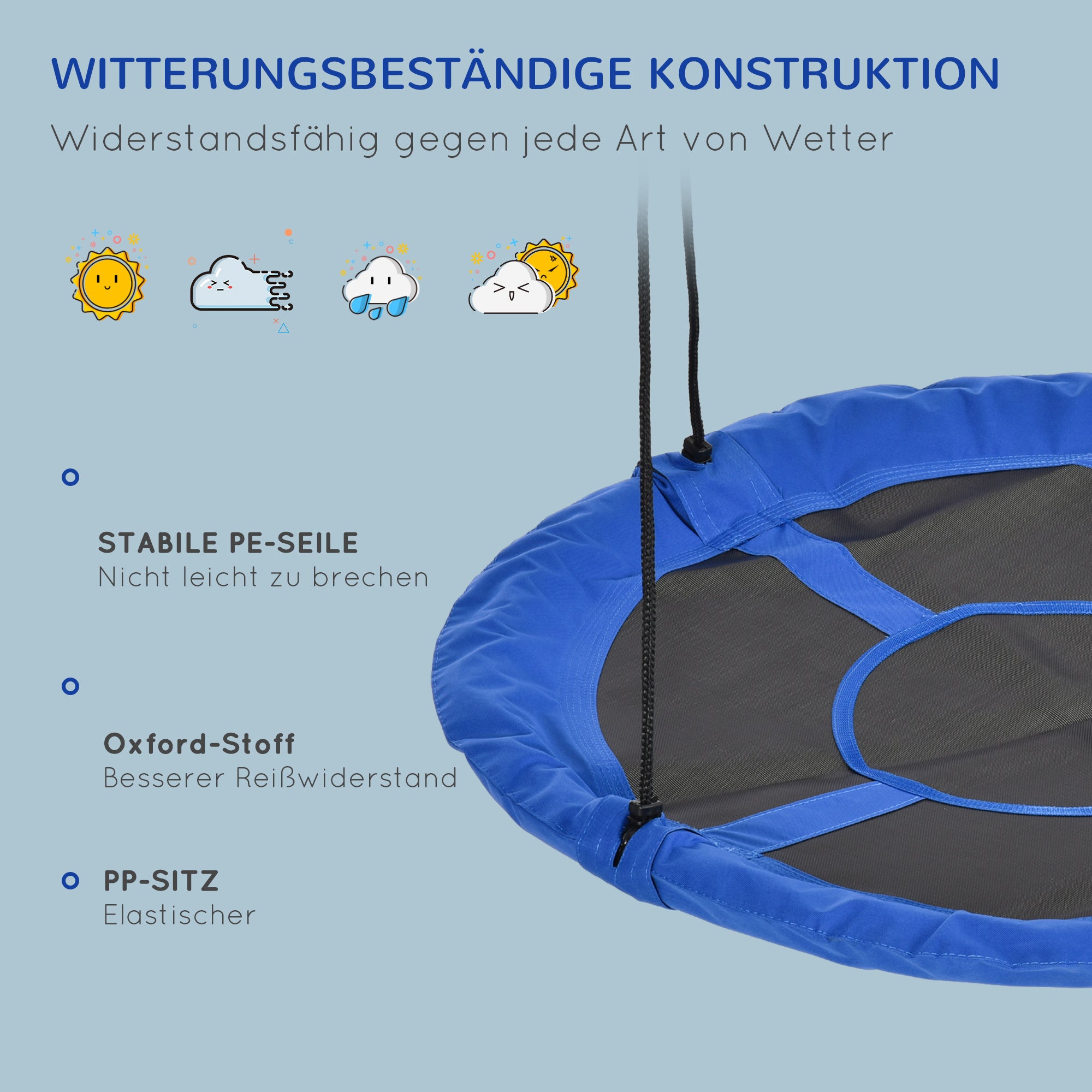 Outsunny Nestschaukel, wetterfest, bis 100 kg, längenverstellbare Seile, Φ110 cm, Blau