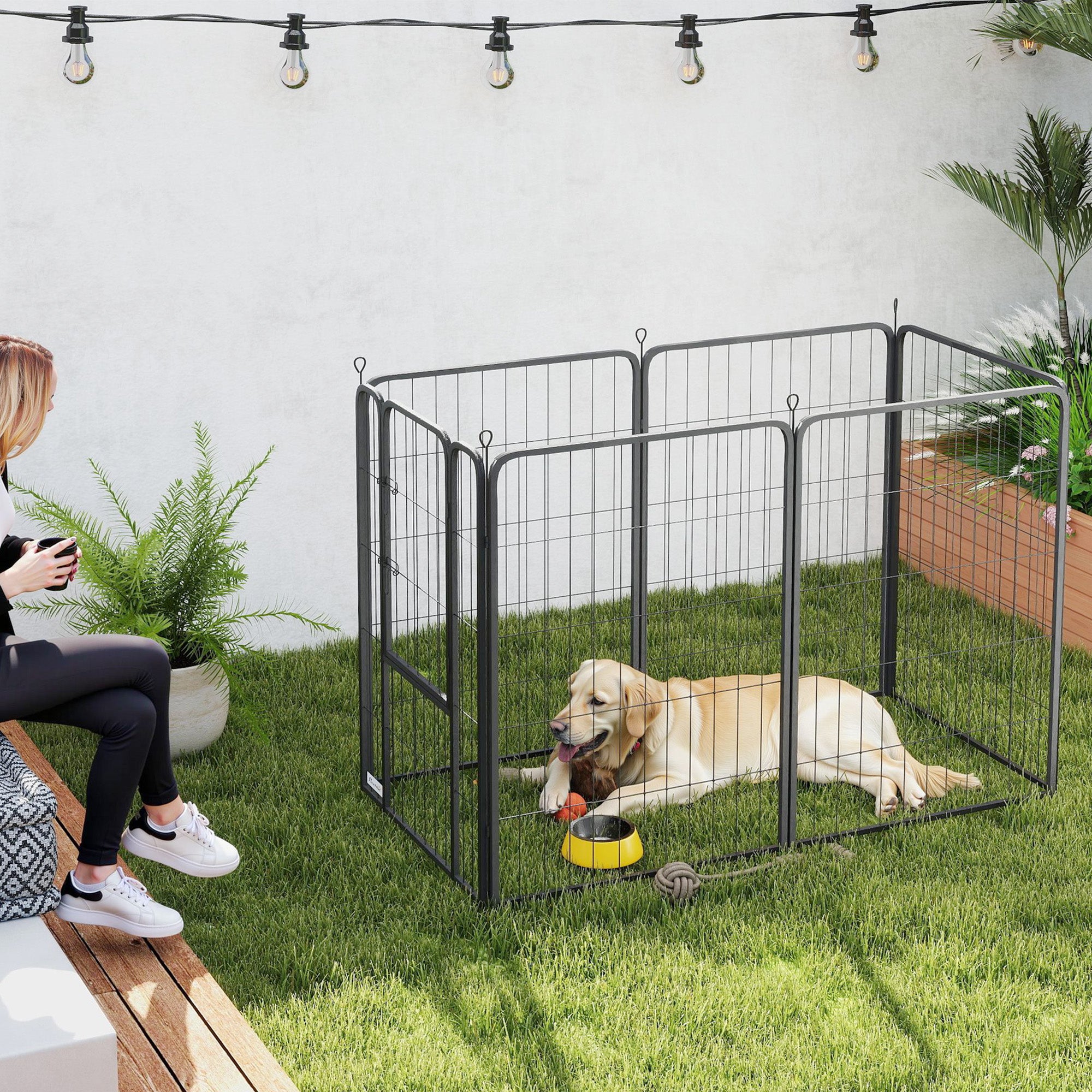 PawHut Laufstall für Hunde mit 6 Paneelen, robust, mit sicherer Tür, für drinnen und draußen, für Garten, Camping, 100 cm hoch