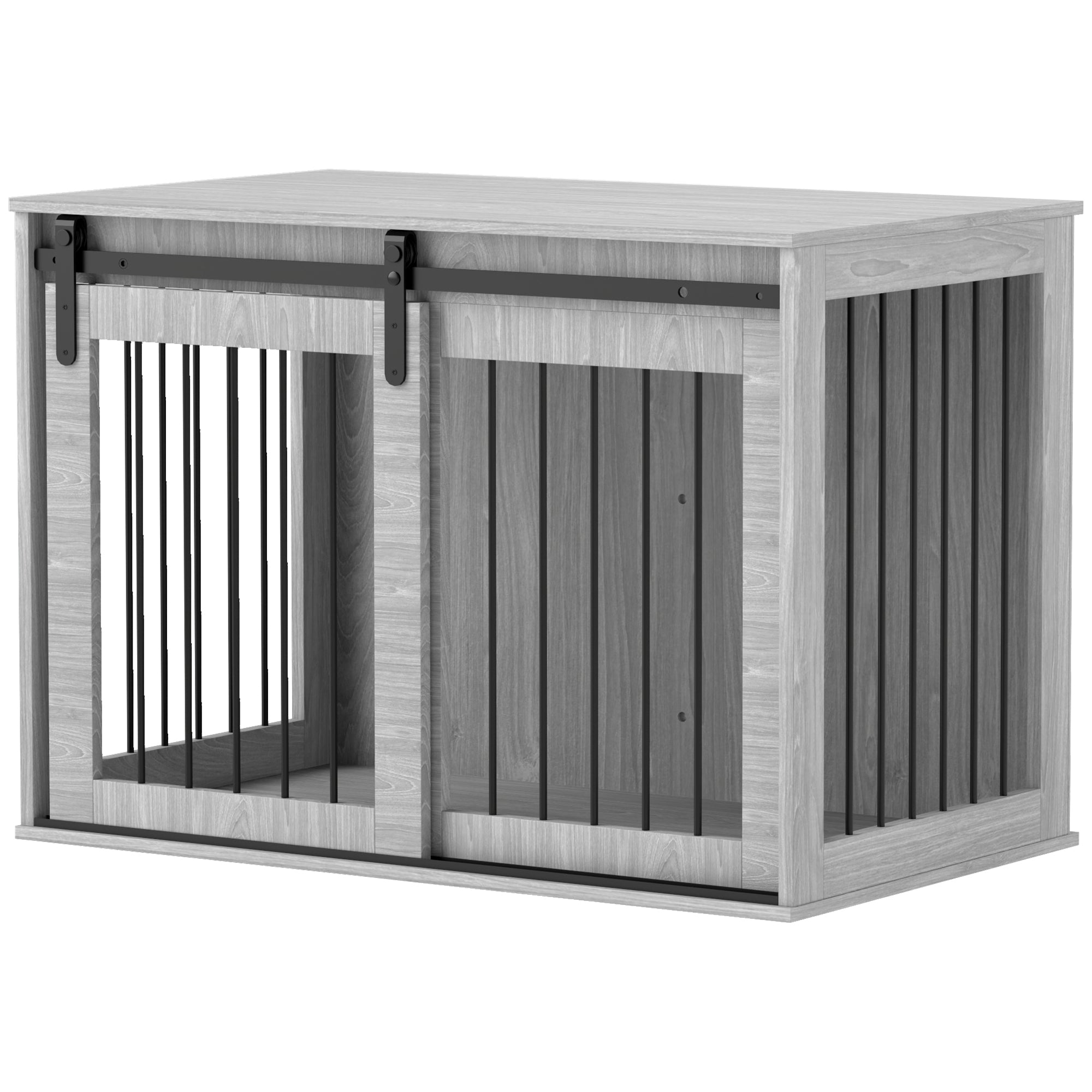 PawHut Hundebox mit Schiebetür, Belüftung, Spanplatte und Stahl, 98 x 58 x 61 cm, Grau