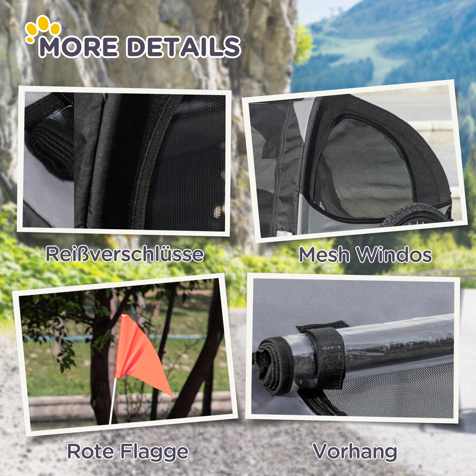 PawHut Hundeanhänger Fahrradanhänger bis 20kg Netzfenster, aufrollbare Abdeckung, Universalkupplung Schwarz, 140 x 71 x 83 cm