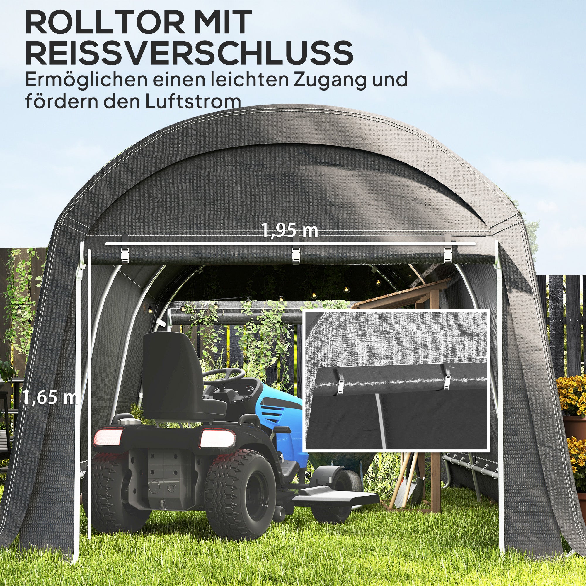 Outsunny Gartenschuppen mit Kunststoff-Plane, Werkzeugzelt, aufstellbare Garage, 300B x 600T x 230H cm, Dunkelgrau