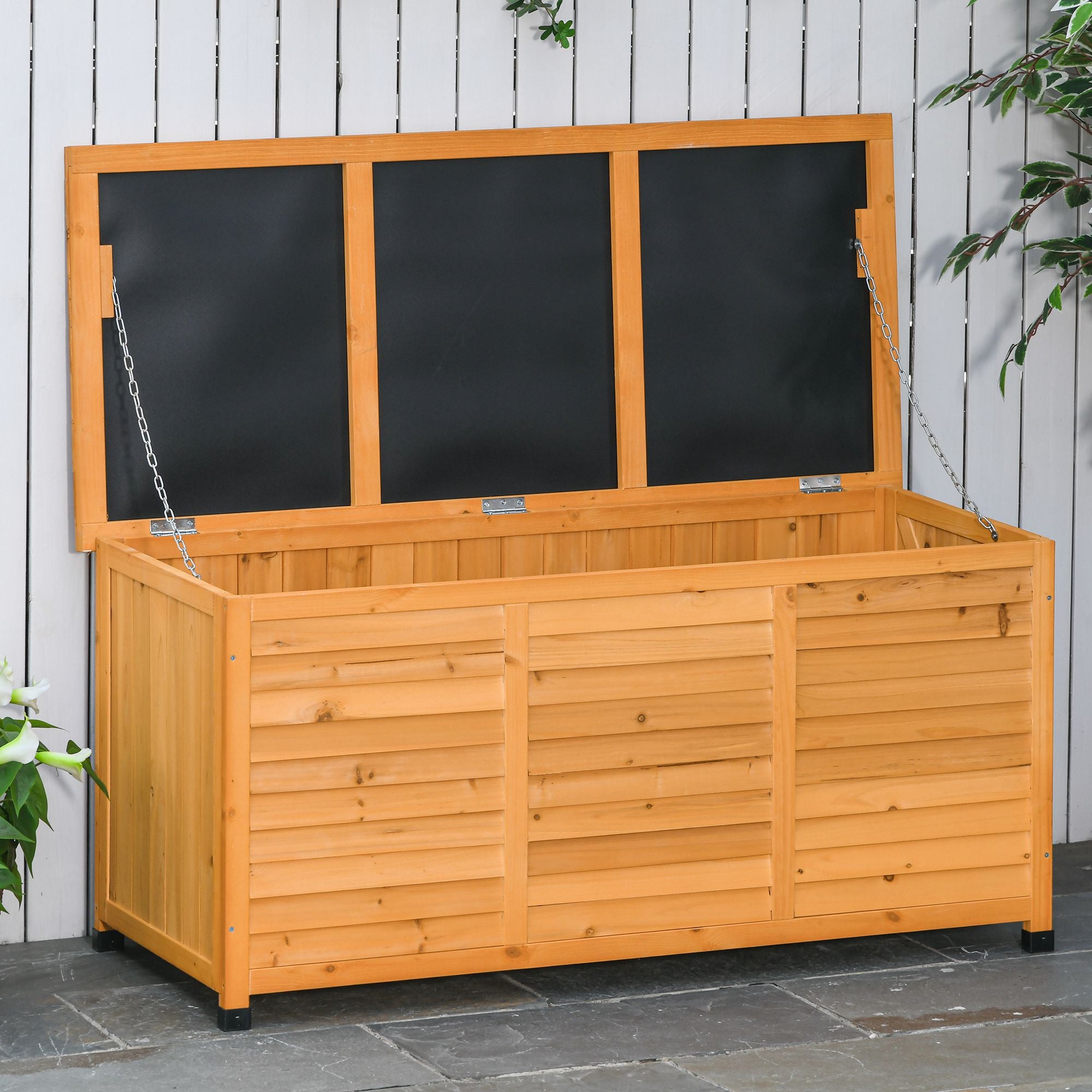 Outsunny Gartenbox, Kissenbox, Aufbewahrungsbox, Aufbewahrungsbox, Gartentruhe, wetterbeständig, Massivholz, 127 x 56 x 60 cm Gelb