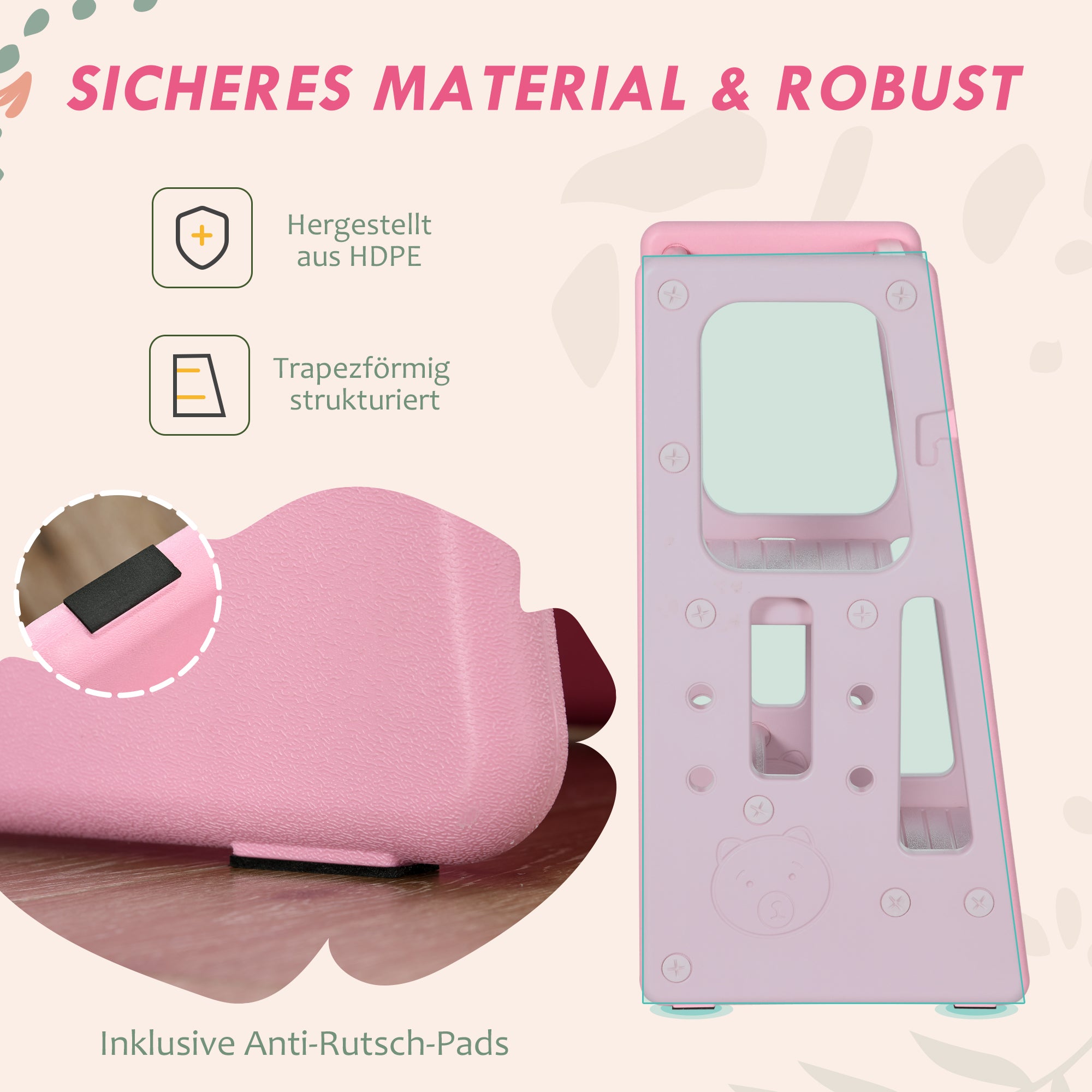 HOMCOM Lernturm, höhenverstellbar, leicht zu reinigen, rutschfest, kindersicherer Kunststoff, 47x47x90 cm, Rosa