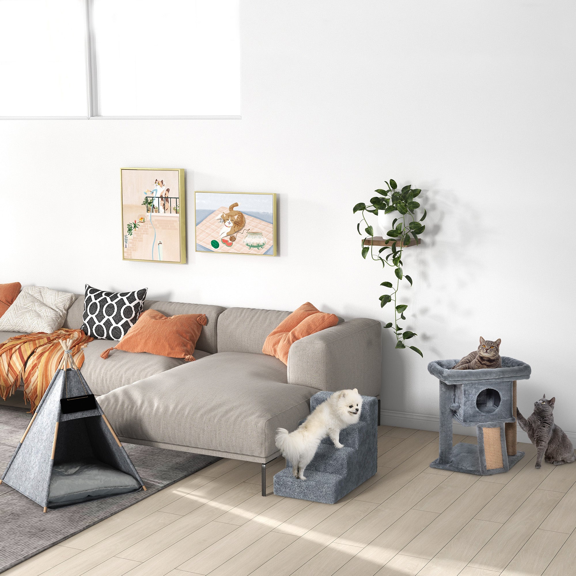 PawHut Haustierzelt Katzenhaus Hundezelt Katzenbett Katzenzelt mit weichem Kissen Plüsch Filz maschinenwaschbar Grau 58 x 58 x 80 cm