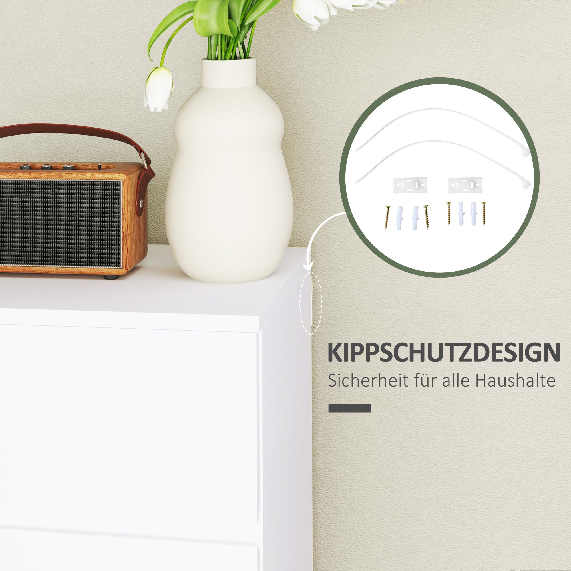 HOMCOM Kommode Sideboard Schubladenkommode, 4 Schubladen, 55 cm x 33 cm x 80 cm, Weiß