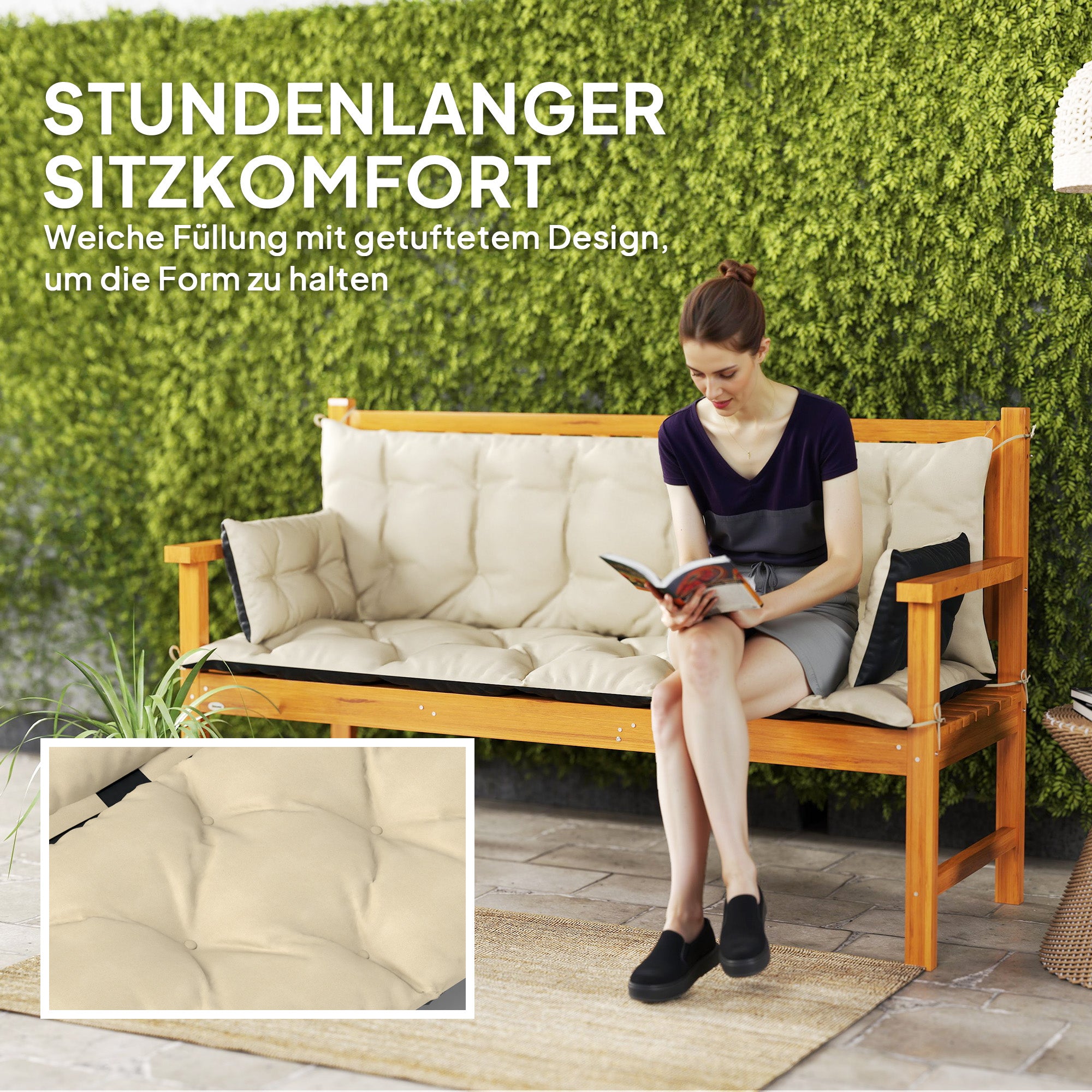 Outsunny Outdoor-Kissen-Set für Bank oder Hollywoodschaukel, zweifarbig, Polyester, Schaumstoff, 180 x 110 x 8 cm, Beige+Schwarz