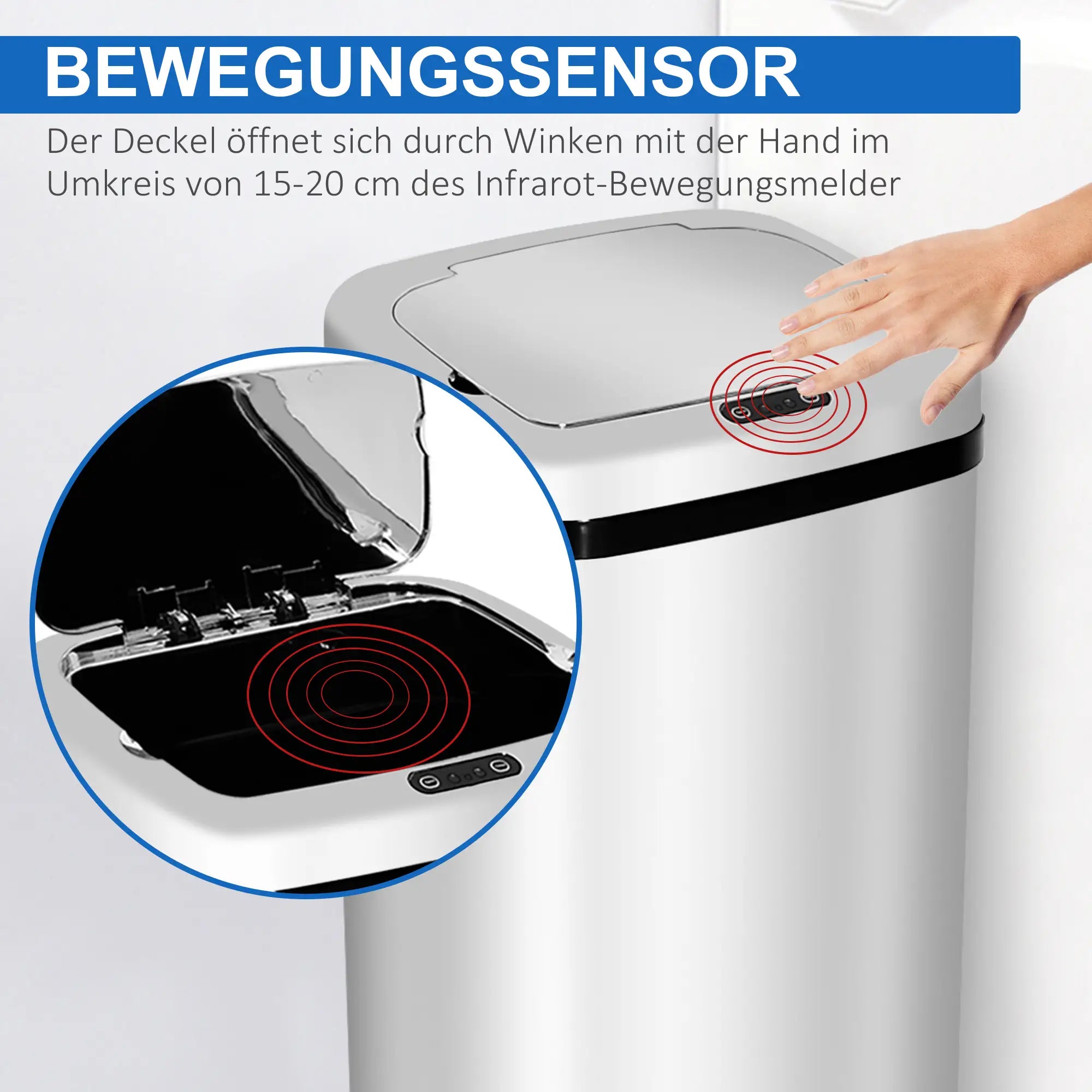 HOMCOM Sensor Mülleimer 50L Automatik Mülleimer mit Bewegungssensor, Wasserdichter Abfalleimer für Büro, Schlafzimmer, Küchen Edelstahl Silber