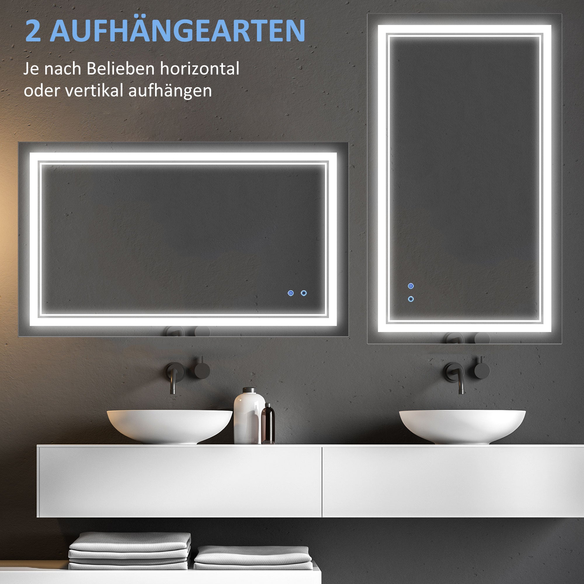 kleankin Badezimmerspiegel mit LED-Beleuchtung, Memoryfunktion, Berührungsschalter, Spritzwassergeschützt, Silber