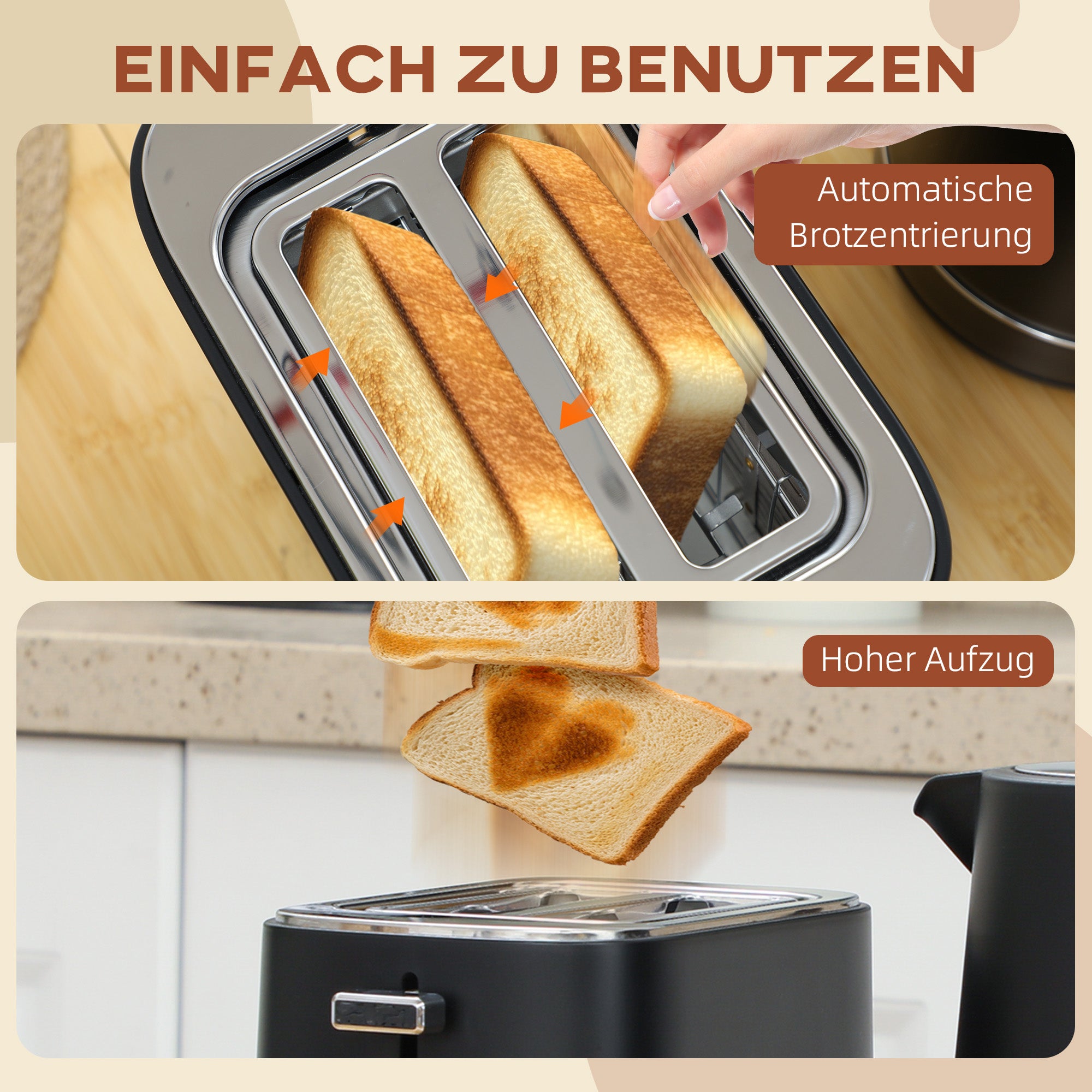 HOMCOM Set aus 1,7 L Wasserkocher und Toaster mit 6 Bräunungsstufen, Schwarz/Stahl