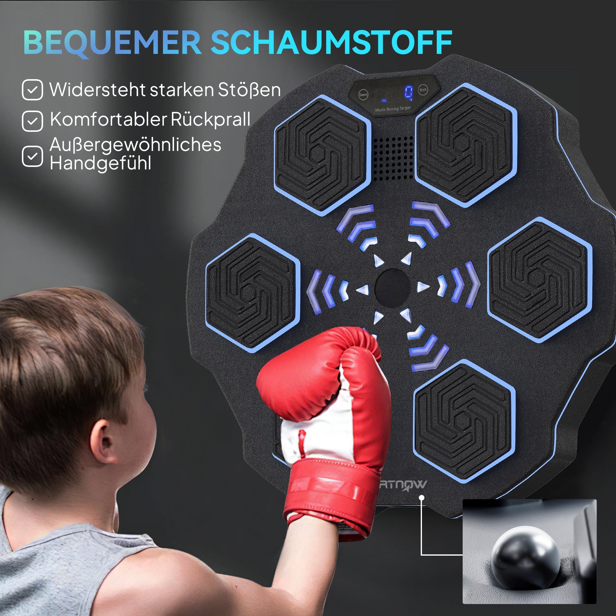 SPORTNOW Musikboxmaschine, Bluetooth-Boxgerät, Wandmontage, 9 Geschwindigkeiten und Modi, LED-Lichter, Schwarz