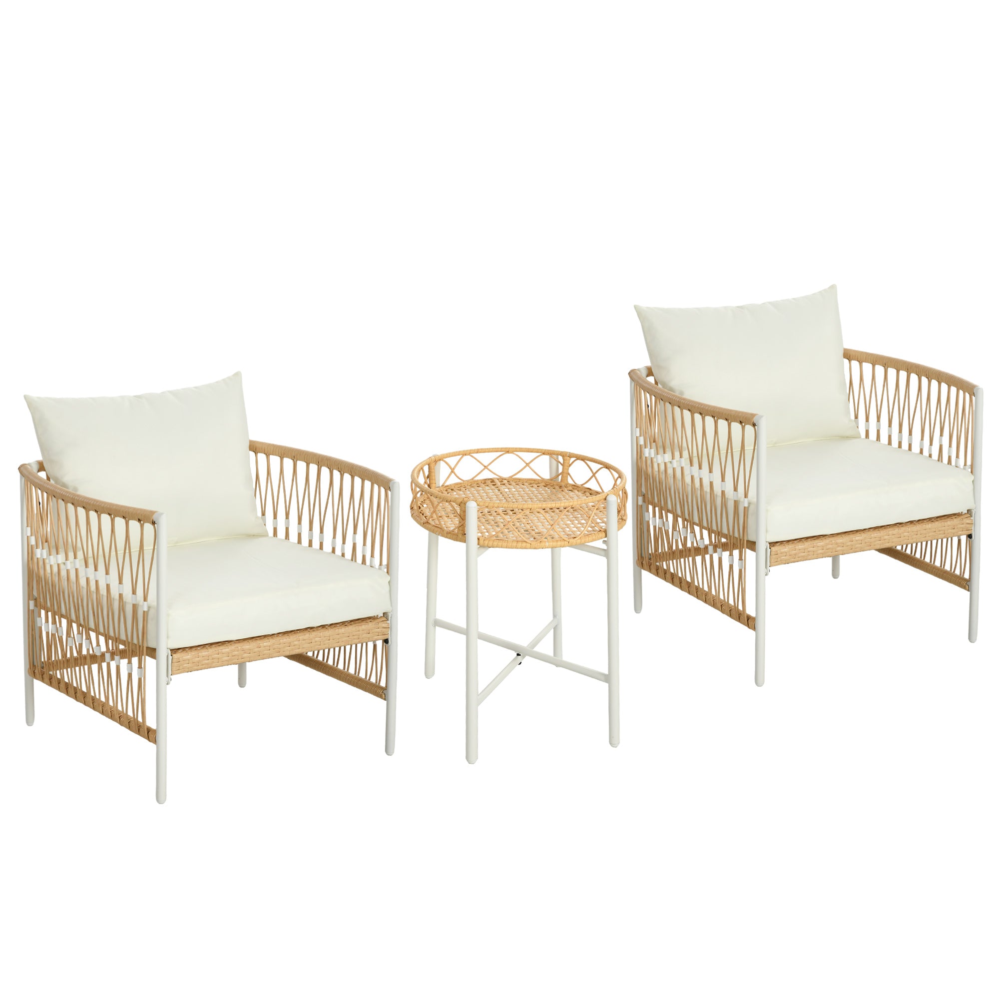Outsunny 3-teiliges Bistro-Set Gartenmöbel-Set Gartensitzgruppe, PE-Rattan, 72 cm x 66 cm x 64 cm, Gelb+Creme