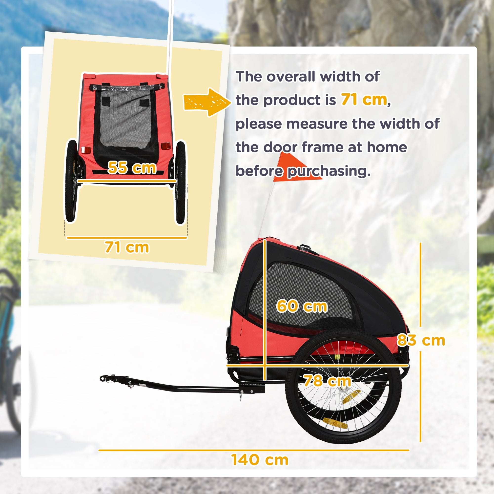 PawHut Hundeanhänger, klappbarer Fahrradanhänger für Hunde, wasserbeständig, Oxfordstoff, Metall, 140 x 71 x 83 cm, Rot