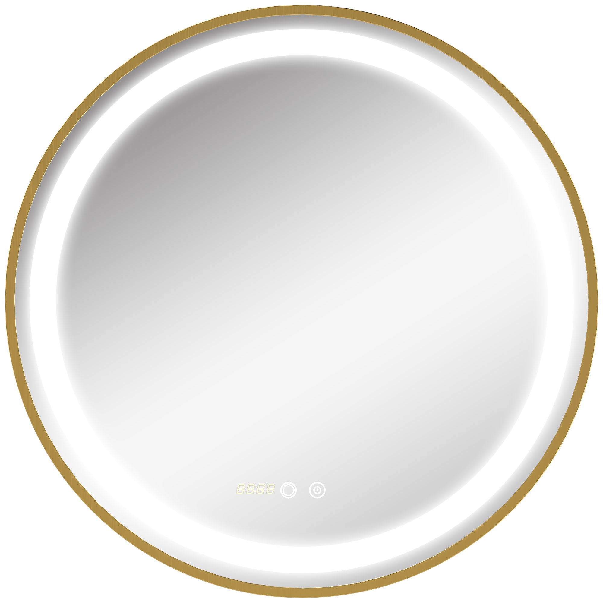 kleankin Runder Spiegel mit LED-Beleuchtung, Uhrzeitanzeige, Memoryfunktion, Gold + Silber