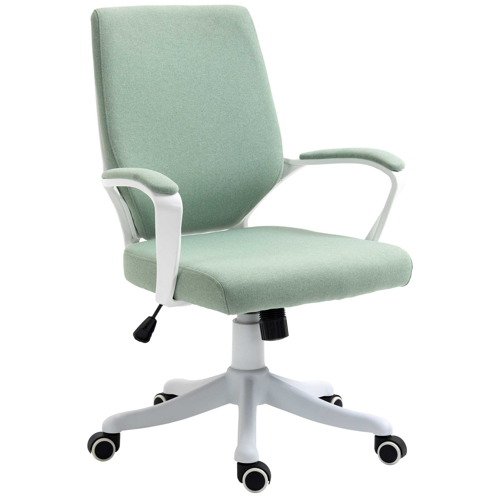 Vinsetto Bürostuhl Schreibtischstuhl Home-Office-Stuhl mit Wippenfunktion Rückenlehne höhenverstellbarer dick gepolstert ergonomisch 360°-Drehräder Polyester Nylon PP Grün+Weiß 62x69x92-100 cm