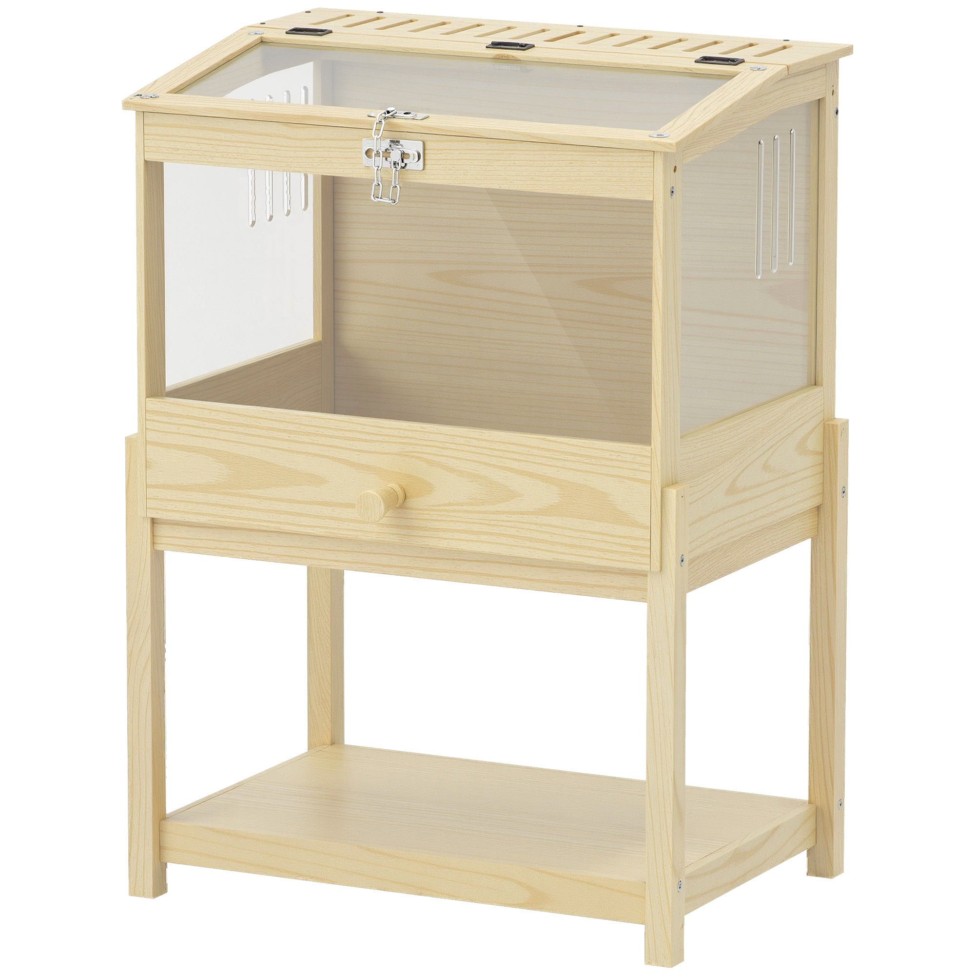 PawHut Hamsterkäfig 2 Etagen Nagerkäfig Kleintierkäfig mit klappbarem Deckel, groß 83,2 x 50 x 103 cm Naturholz