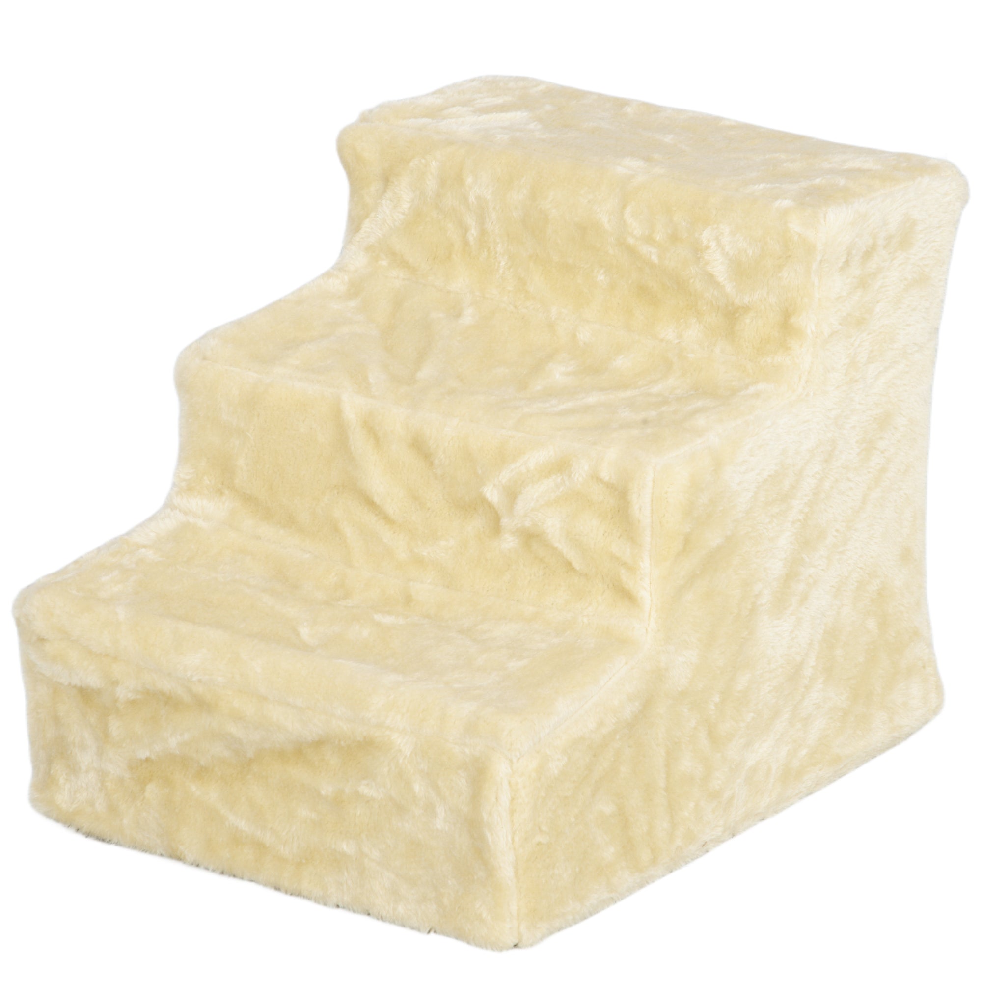 PawHut Faltbare Haustiertreppe, 3 Stufen, waschbarer Plüschbezug, Spanplatte, 46 x 35 x 35 cm, Beige