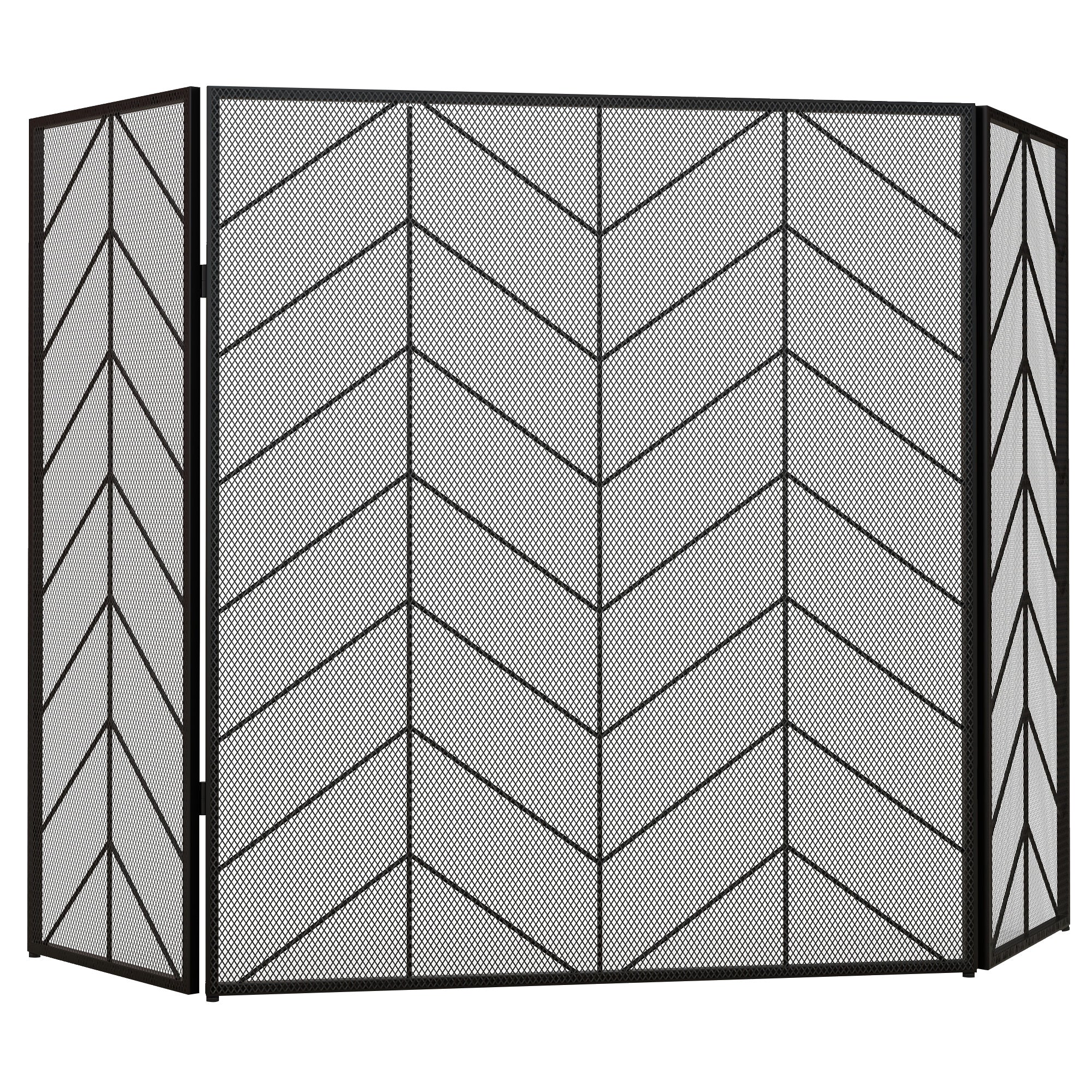 HOMCOM Funkenschutz für Kamine, eleganter Funkenfänger, faltbar, beschichtet, Schwarz, 135 x 85 cm