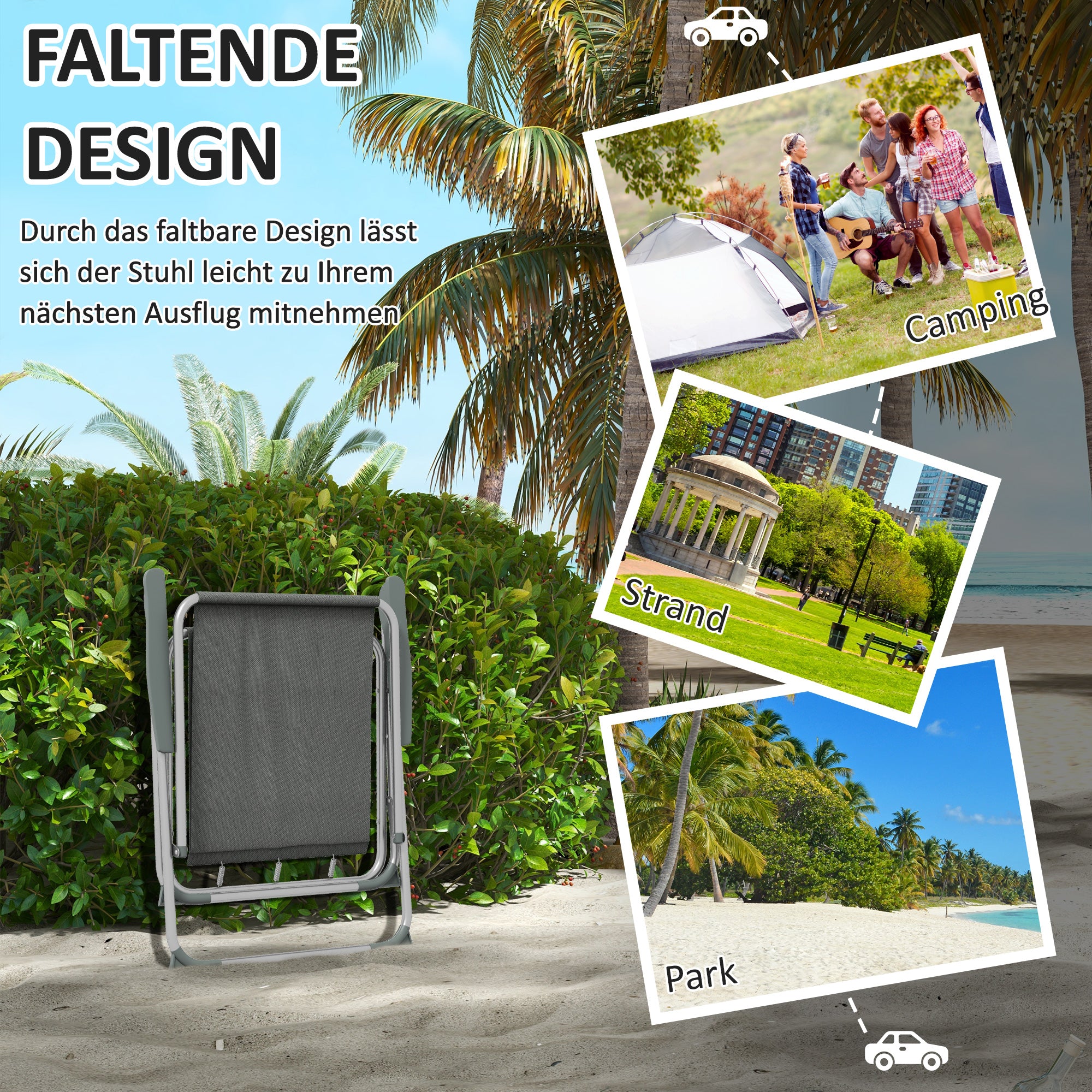 Outsunny Gartenstuhl Klappstuhl Campingstuhl, 53 cm x 54 cm x 76 cm, Glau + Silber