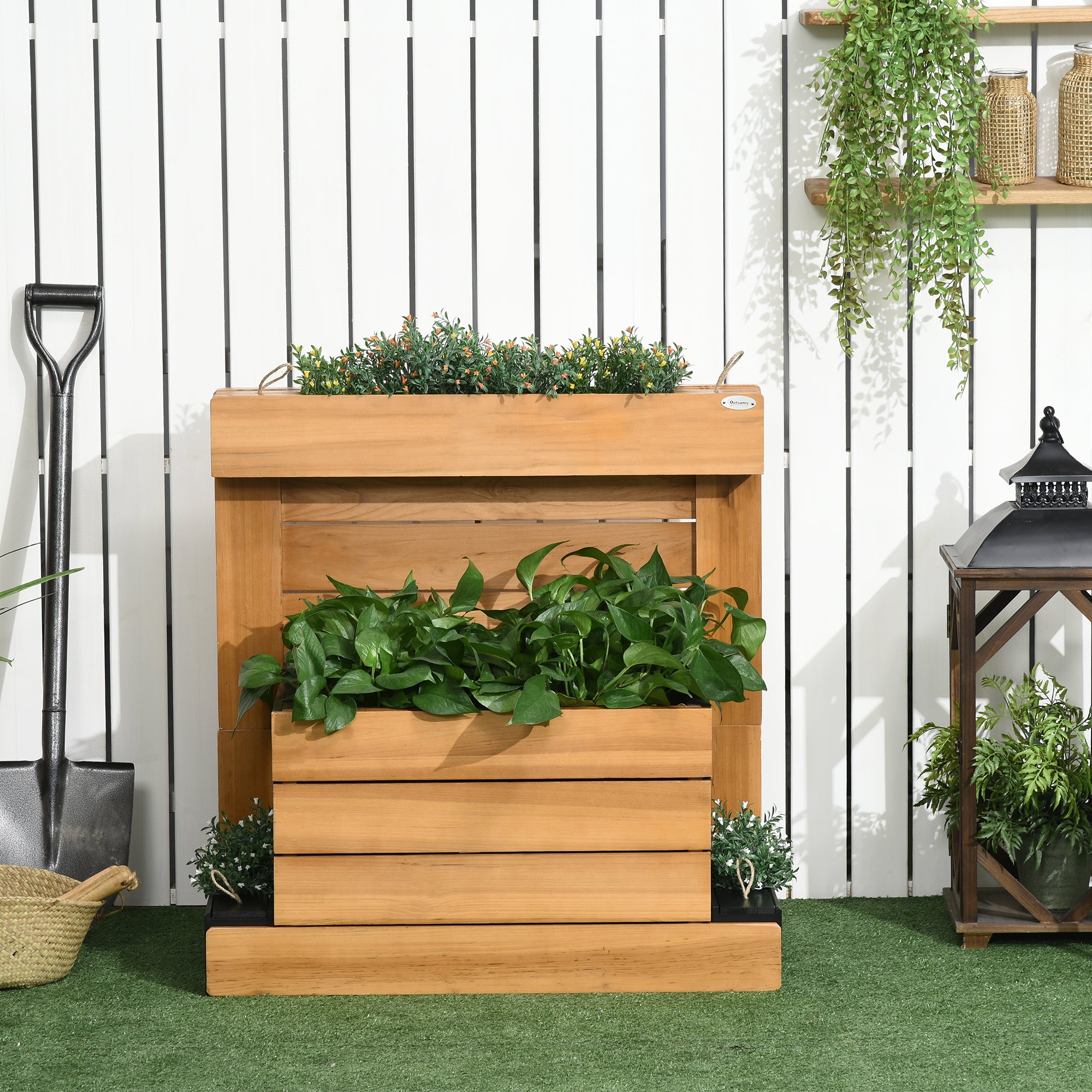 Outsunny Hochbeet mit 4 Pflanzkästen, Selbstbewässerungssystem, Vliesverkleidung, wetterbeständig, 79,5 cm x 49,5 cm x 80 cm