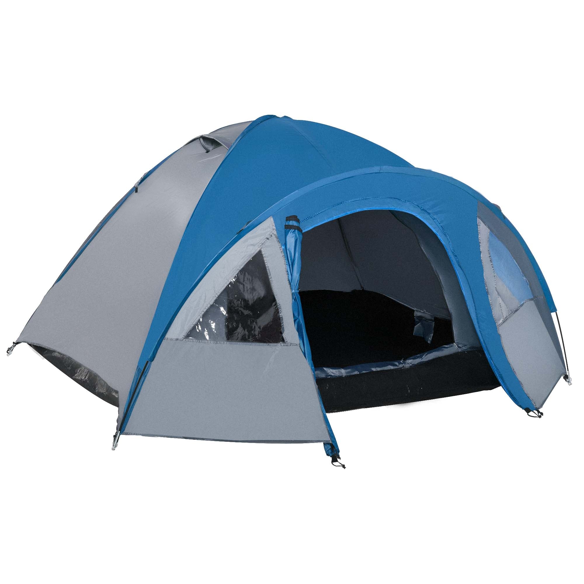 Outsunny Campingzelt für 4 Personen ganzjährig nutzbar 3,00 x 2,50 x 1,30m Blau+Grau