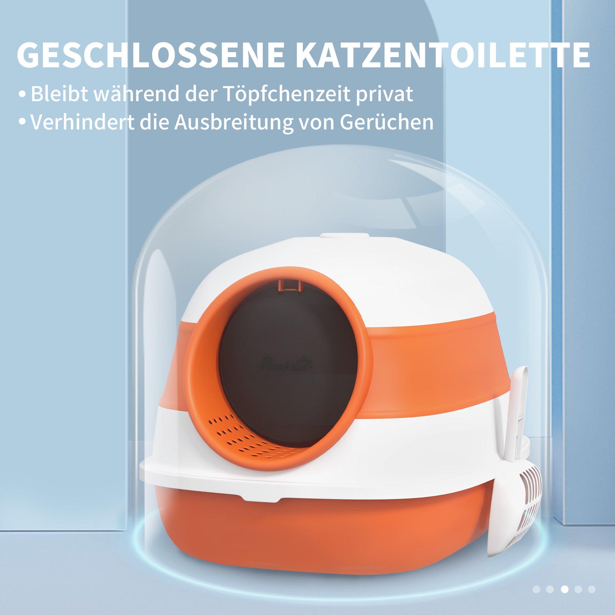 PawHut Katzentoilette, mit Deckel und Streuschaufel, für Katzen bis 5 kg, 52x41x38 cm, Weiß/Orange