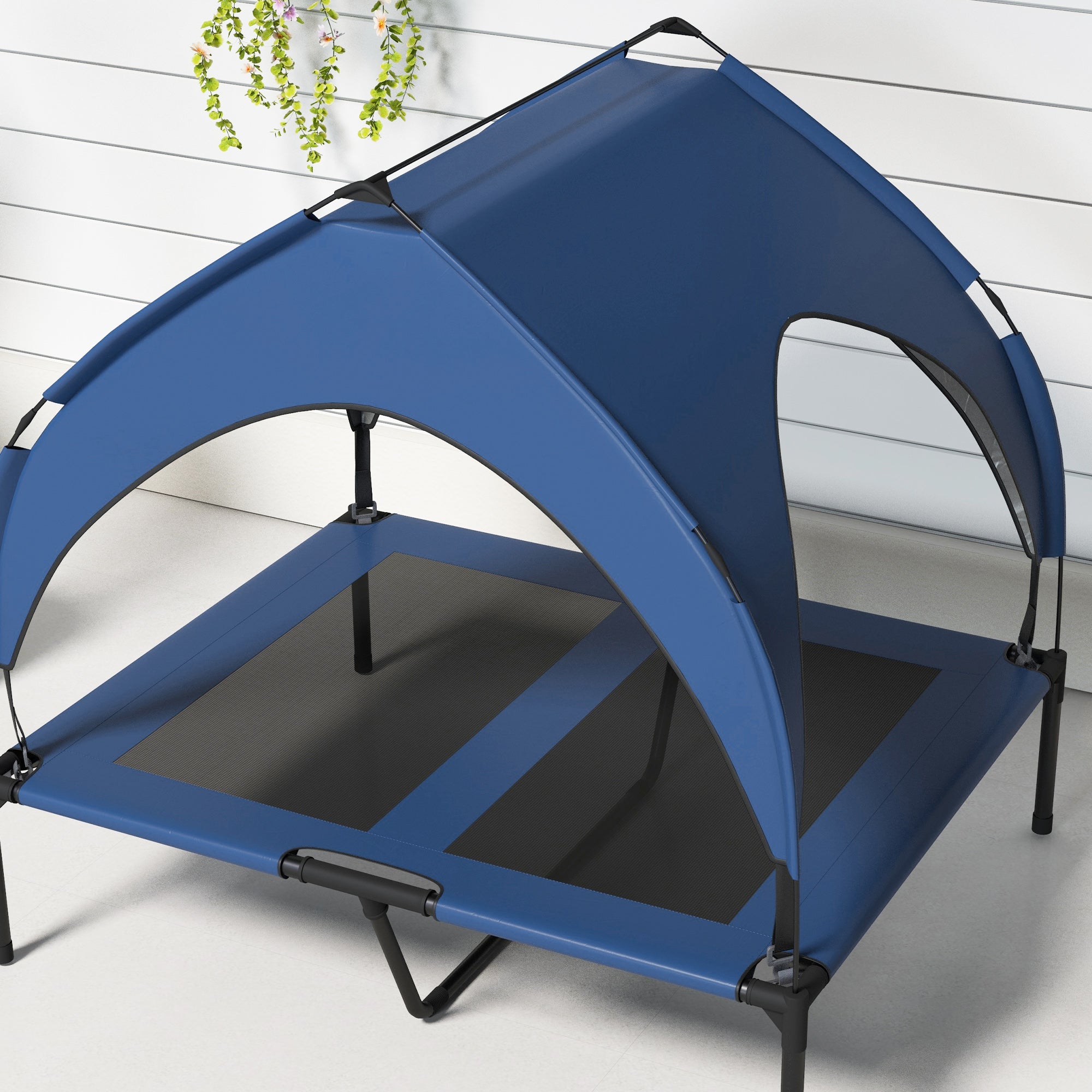 PawHut Hundebett mit Dach, atmungsaktiv, wasserabweisend, bis 30 kg, 91 x 76 x 89 cm, Dunkelblau