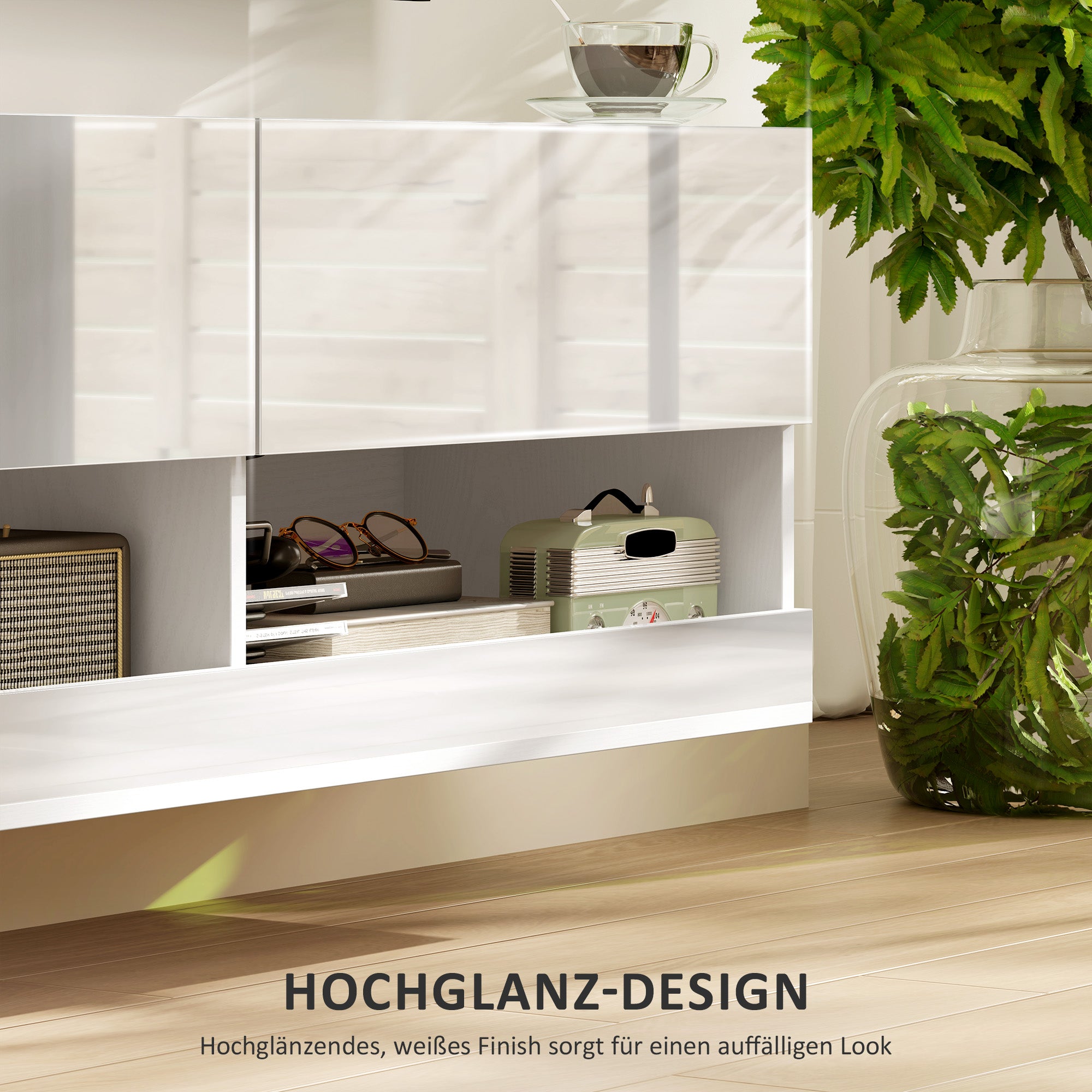 HOMCOM TV-Hängeschrank mit LED-Beleuchtung, 16 Blinkmodi, Wandmontierter TV-Schrank, Offene Regale, 120 x 35 x 40,5 cm, Weiß