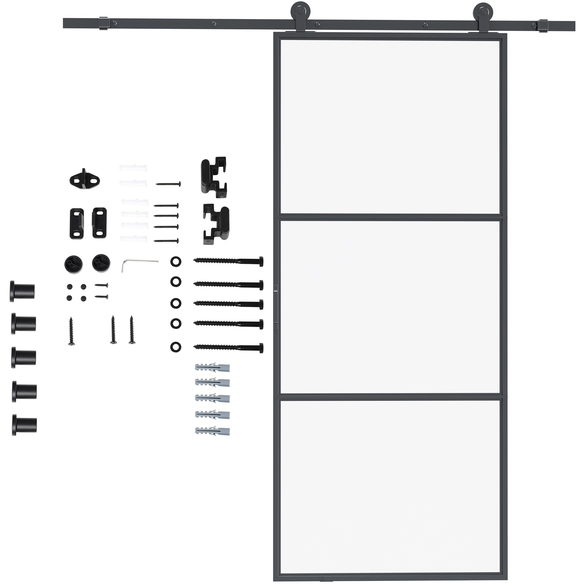HOMCOM Schiebetür-Kit, Kohlenstoffstahl, Installations-Set ohne Tür, platzsparend, Schwarz