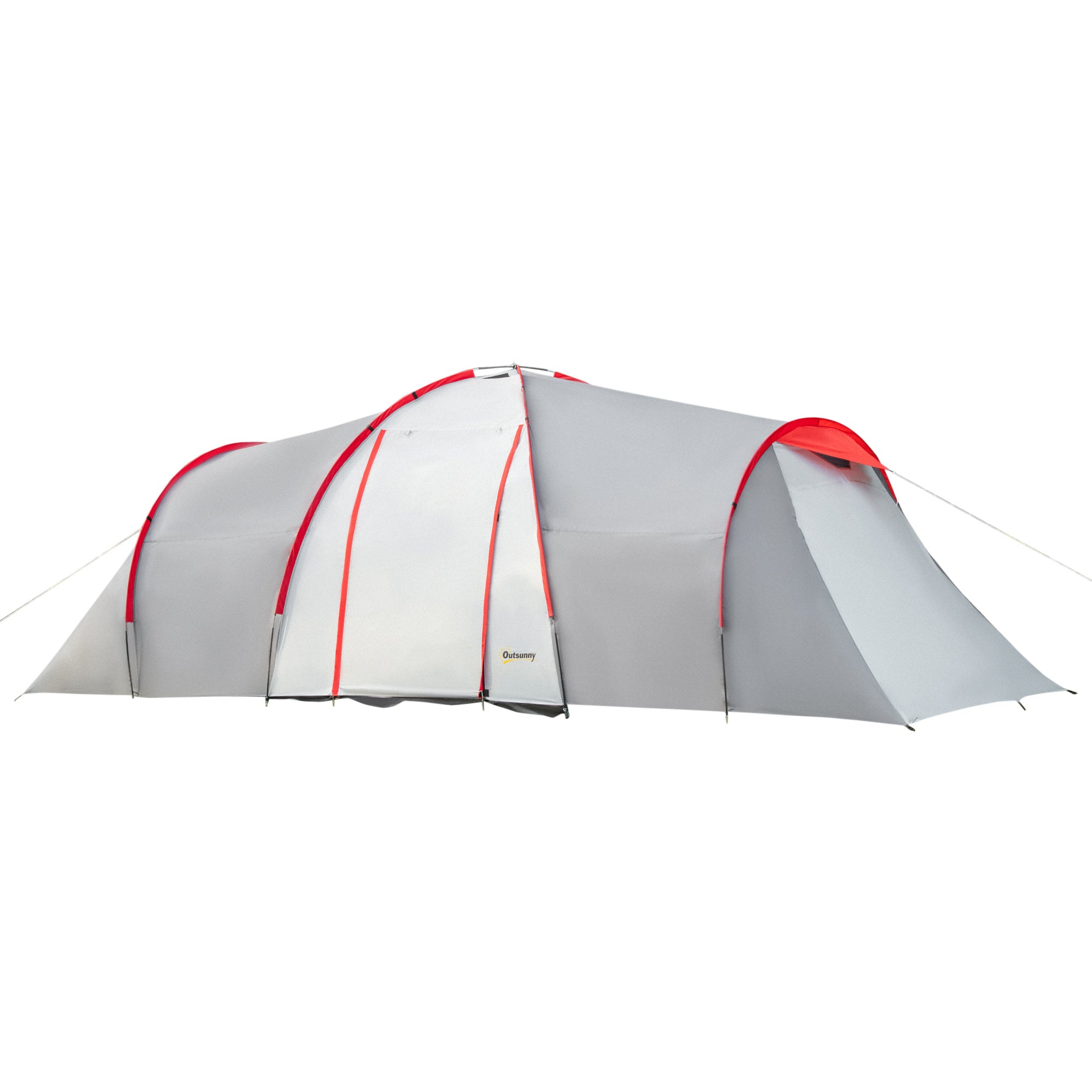 Outsunny Campingzelt, für 4 Personen, Vordach, 2 Schlafzimmer, Fenster, Zubehör, Grau