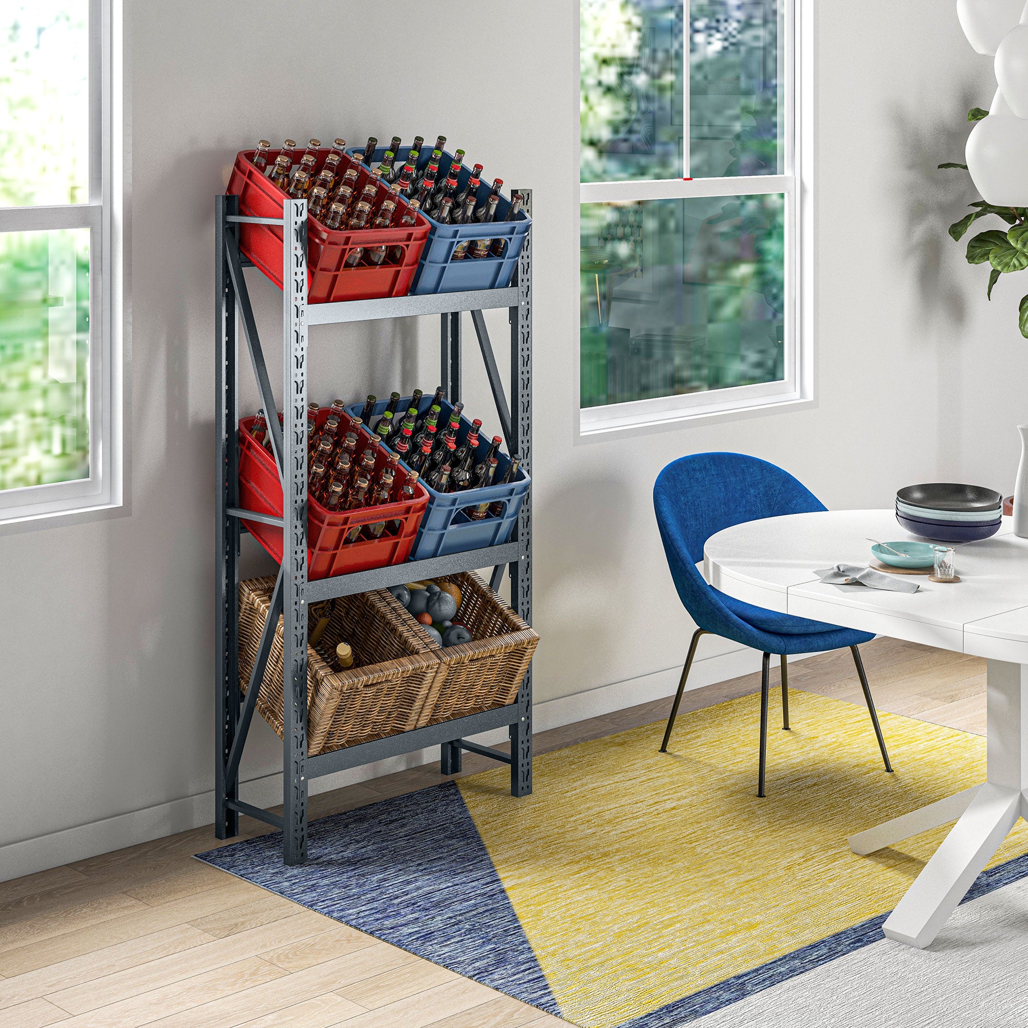 HOMCOM Getränkekistenregal für 6 Kisten – Stahl, 3 Ebenen, Grau