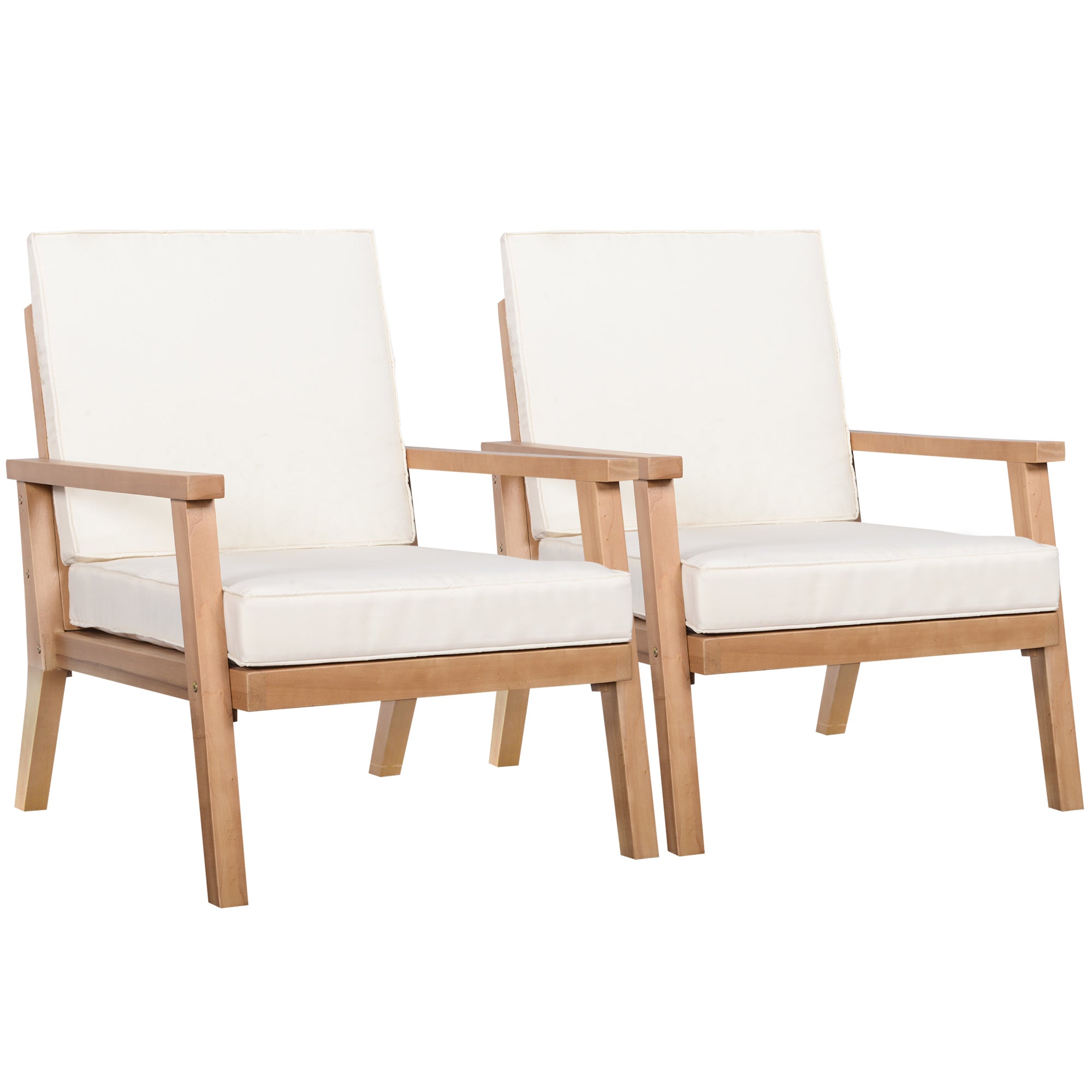 Outsunny 2er-Set Gartenstühle mit Kissen Gartensessel Set Gartenstuhl aus Pappelholz Gartenmöbel Holzstuhl Balkonstuhl Terrassenstuhl Braun+Beige 66 x 77,5 x 74,5 cm
